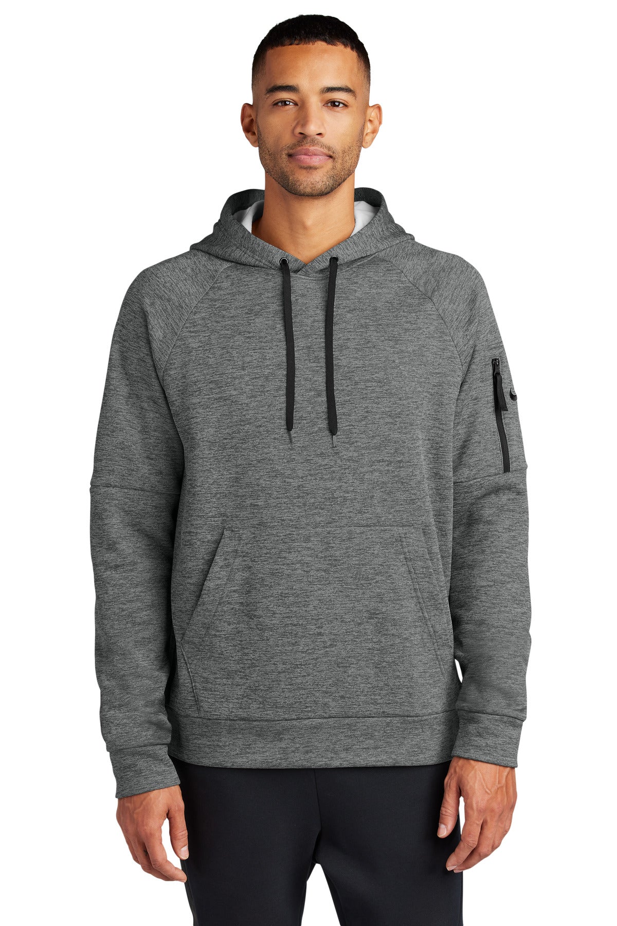 This hoodie with a zippered left arm pocket brings the heat  - Charcoal Heather