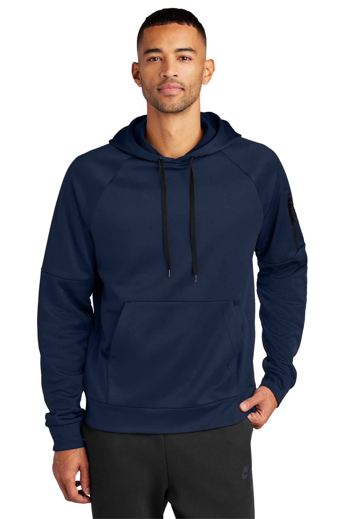 This hoodie with a zippered left arm pocket brings the heat  - Navy