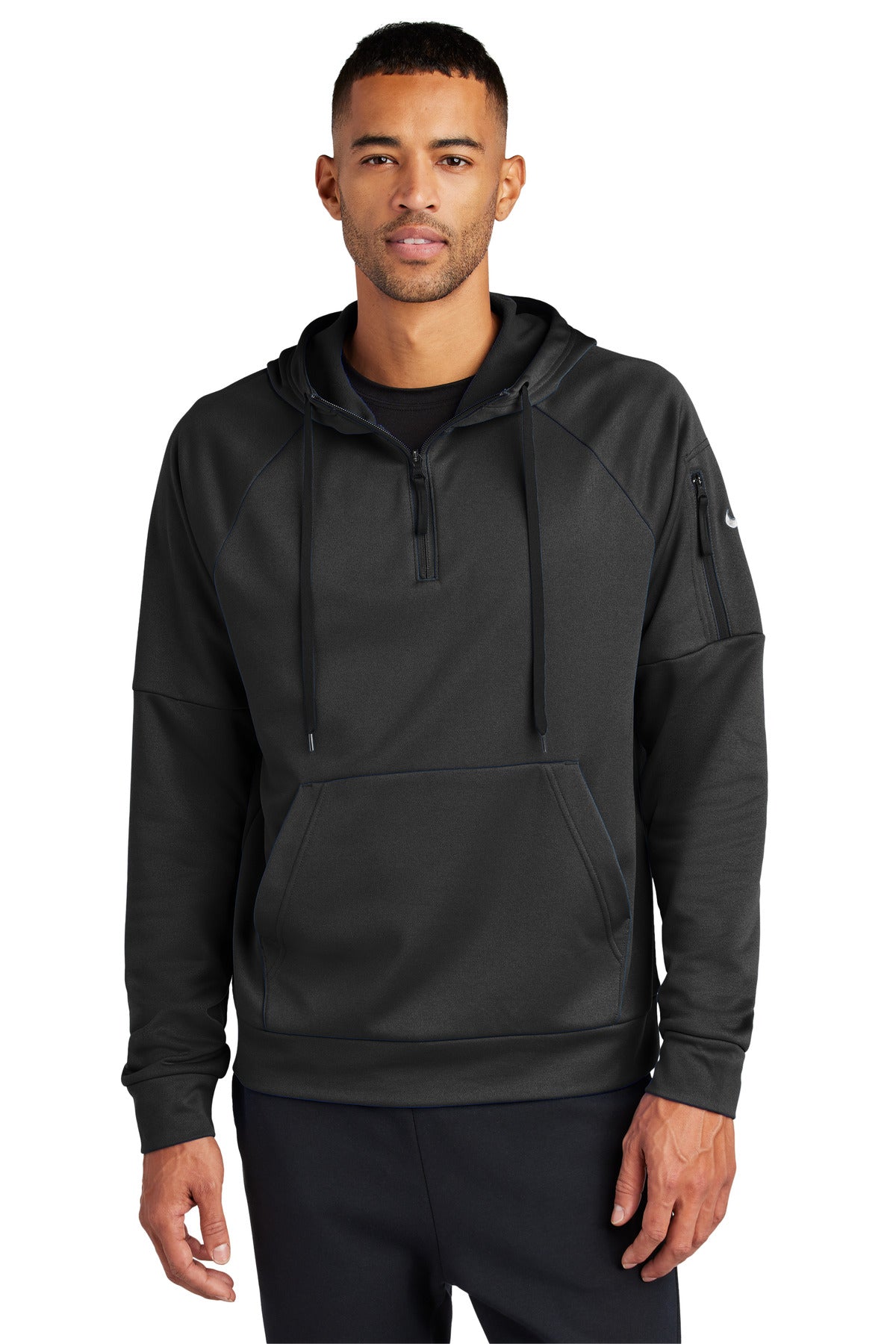 This 1/4-zip hoodie with a zippered left arm pocket brings t - Black