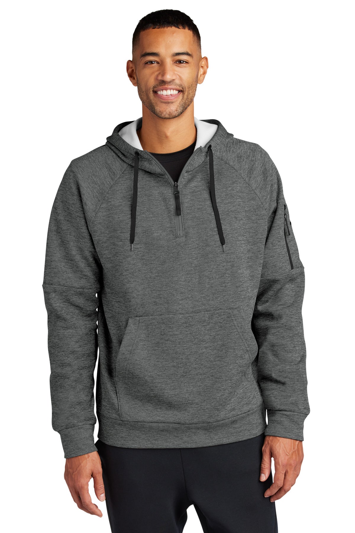 This 1/4-zip hoodie with a zippered left arm pocket brings t - Charcoal Heather