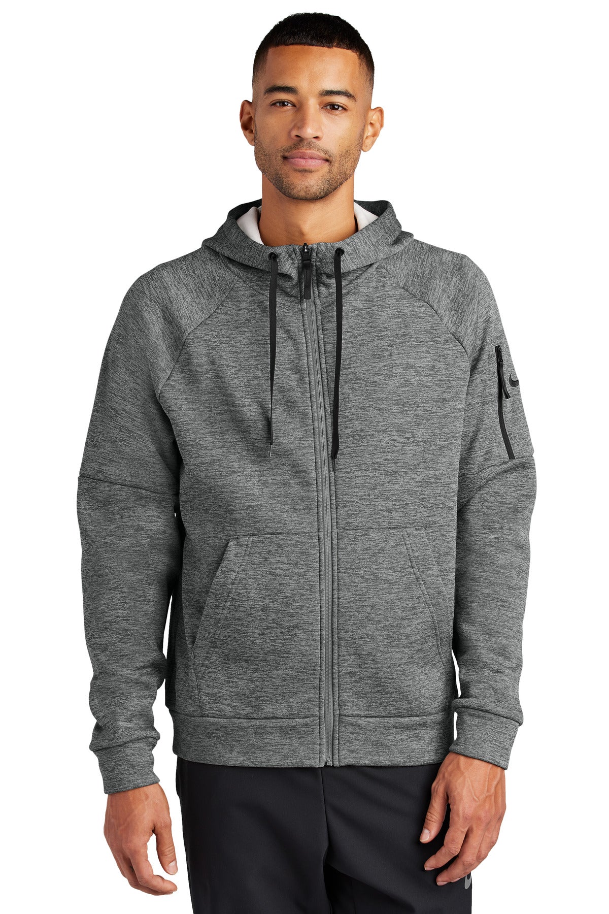 This full-zip hoodie with a zippered left arm pocket brings  - Charcoal Heather