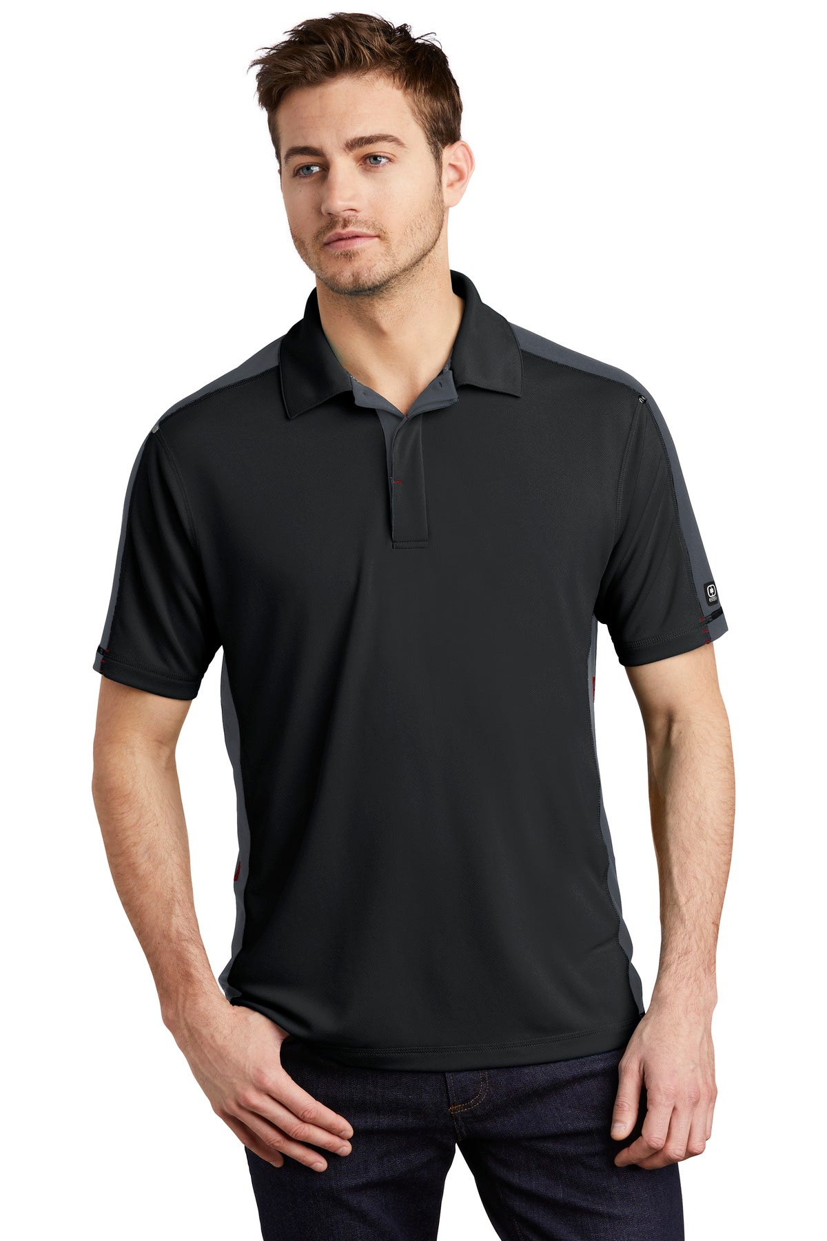 Veer off the beaten track in this polo with contrast bar tac - Blacktop/ Diesel Grey/ Signal Red