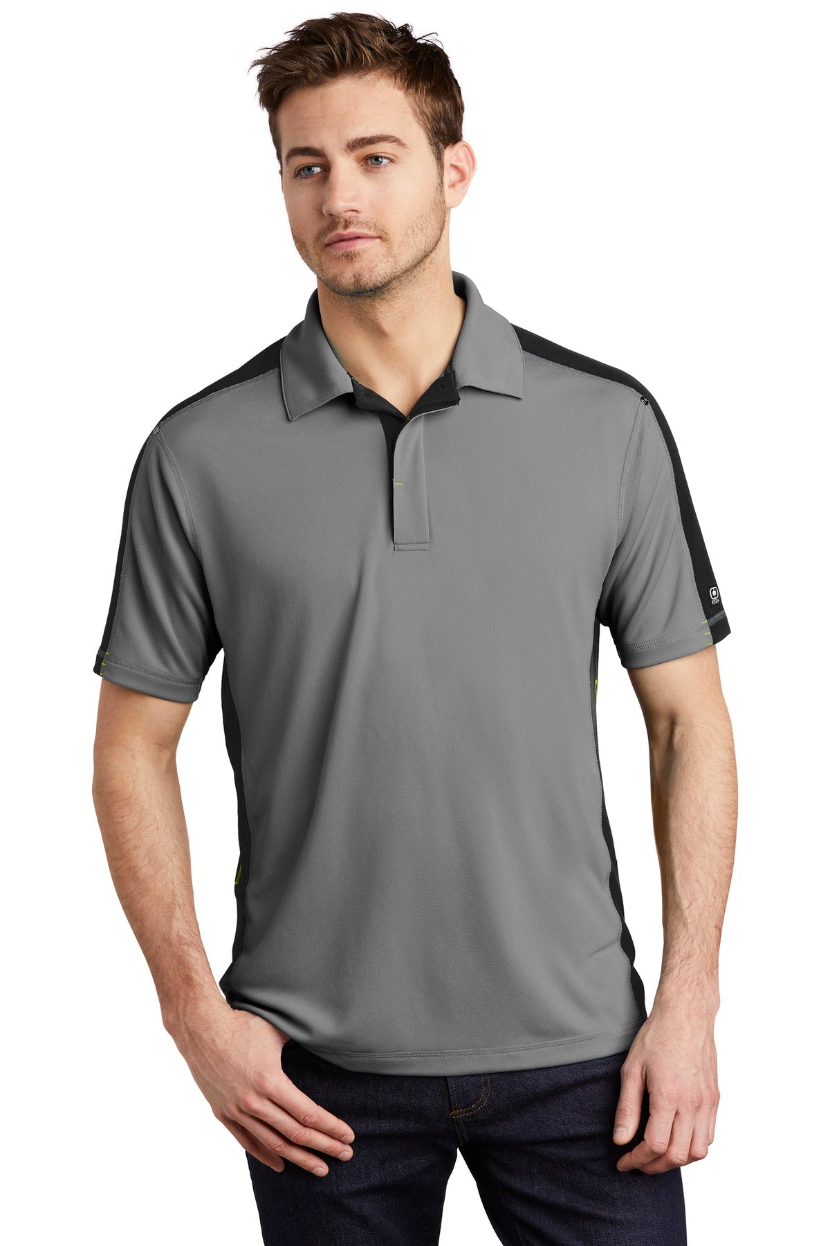 Veer off the beaten track in this polo with contrast bar tac - Petrol Grey/ Blacktop/ Shock Green