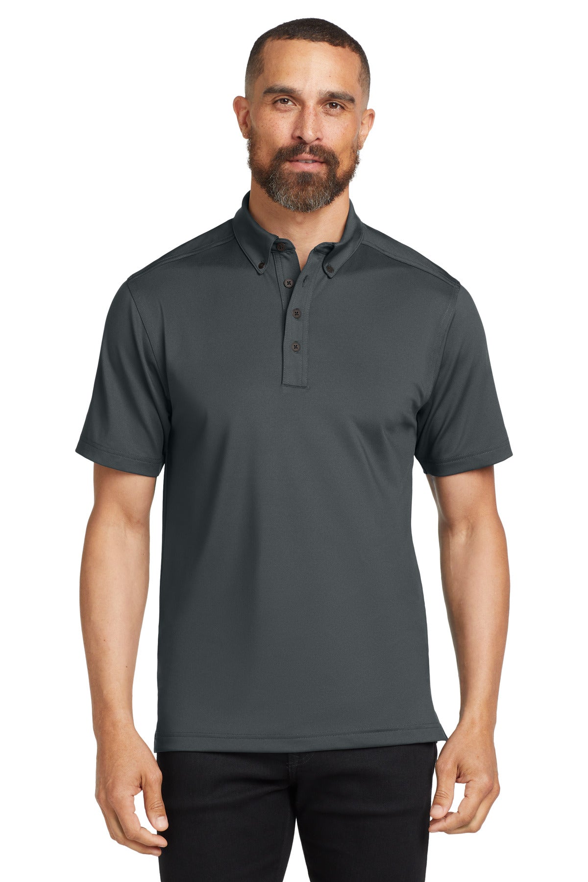 Buttoned-down doesn't mean boring in this stretch energized  - Diesel Grey