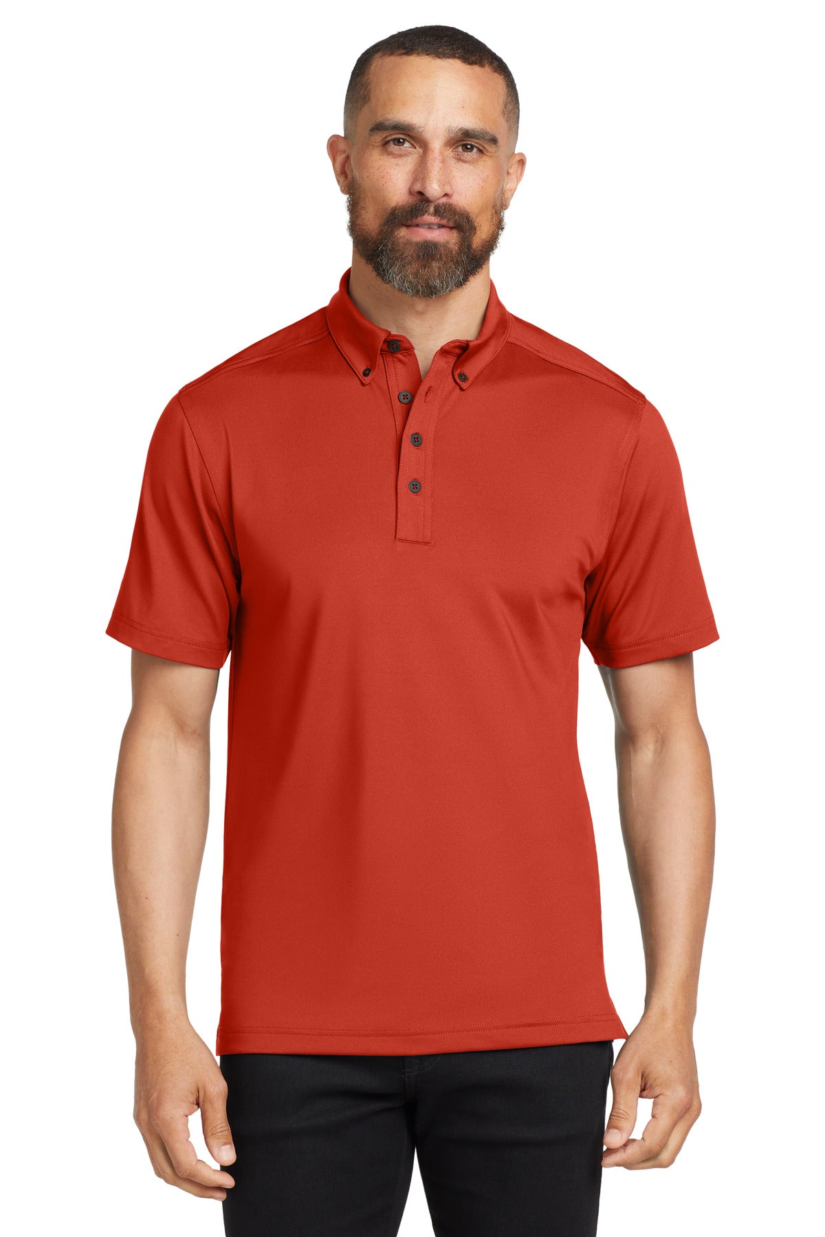 Buttoned-down doesn't mean boring in this stretch energized  - Wattage Orange