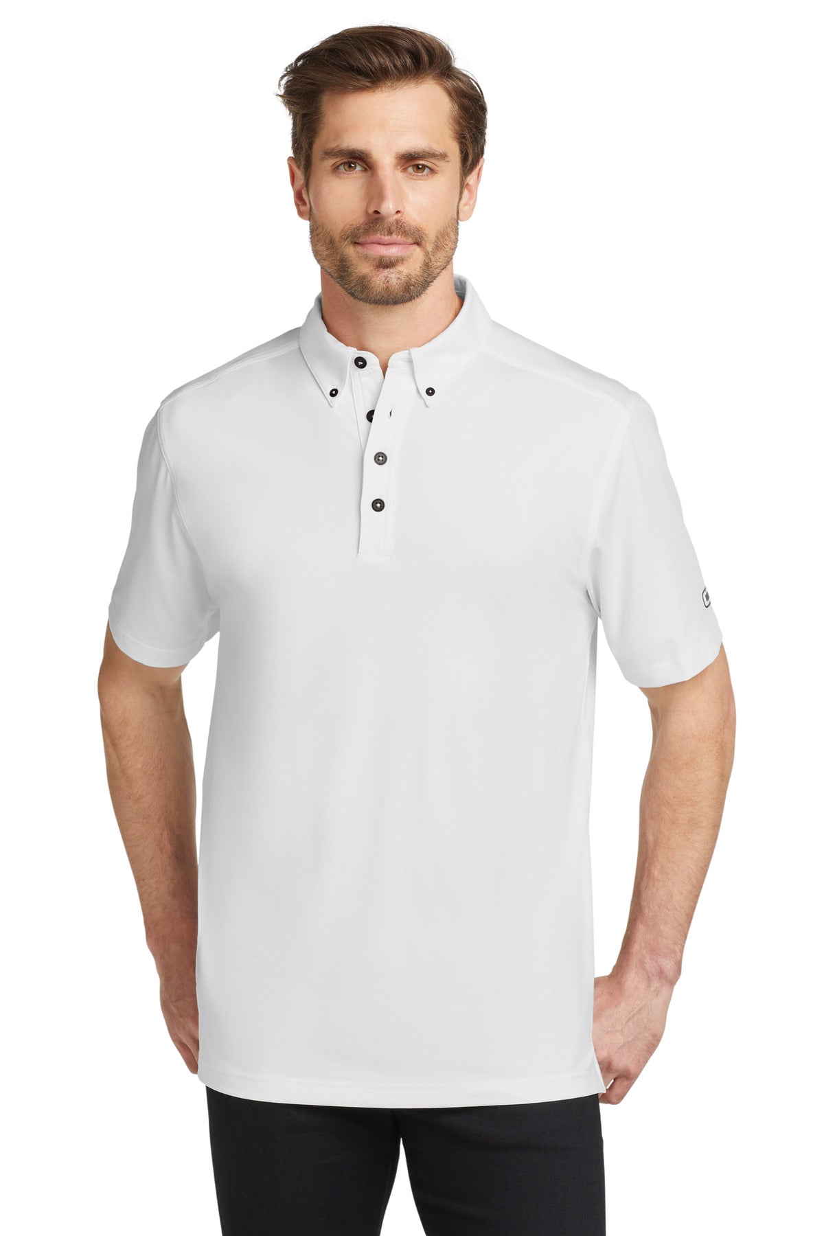 Buttoned-down doesn't mean boring in this stretch energized  - White