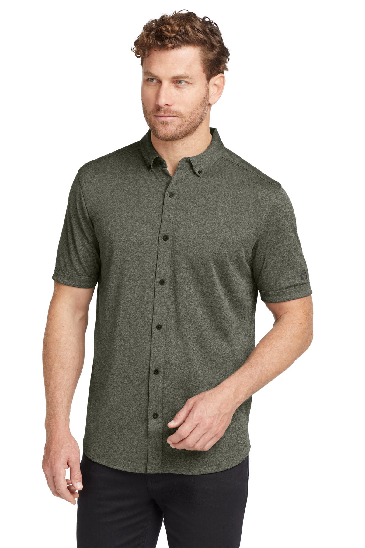 Designed for stretch and movement this full-button polo has  - Drive Green Heather