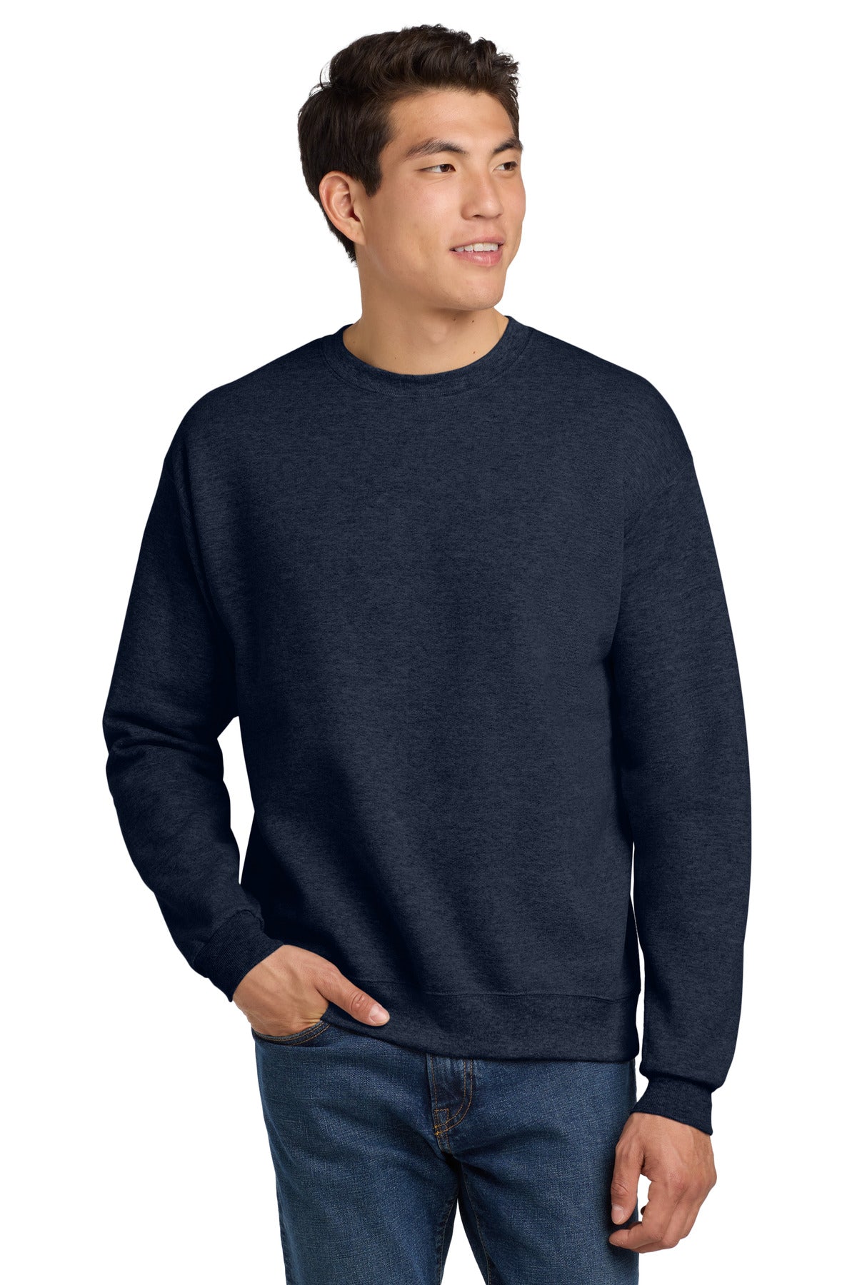 7.8-ounce 50/50 cotton/polyMade with up to 5% recycled polye - Heather Navy