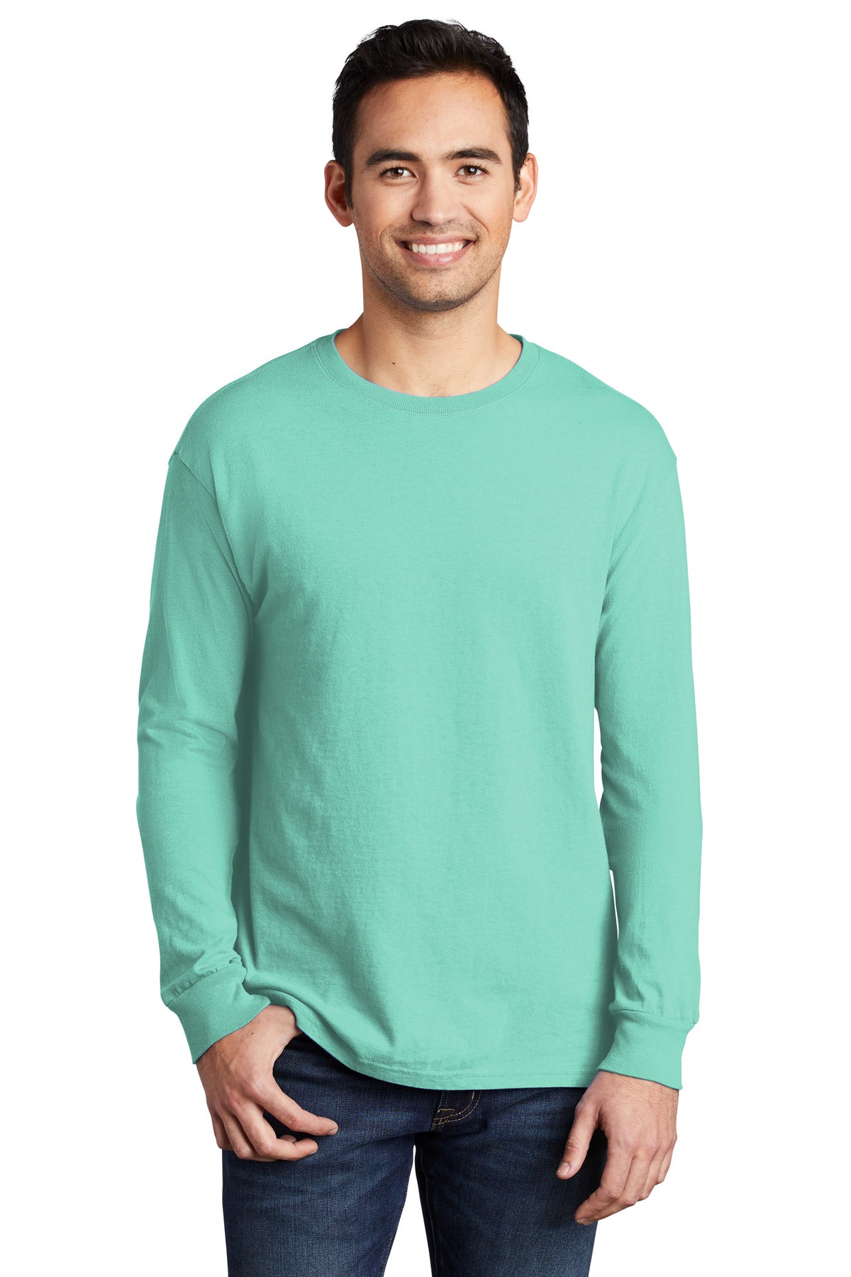 With long sleeves for added coverage this extra soft tee has - Cool Mint