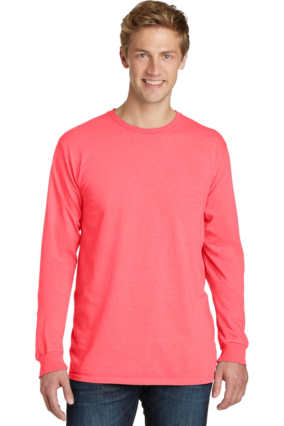 With long sleeves for added coverage this extra soft tee has - Neon Coral