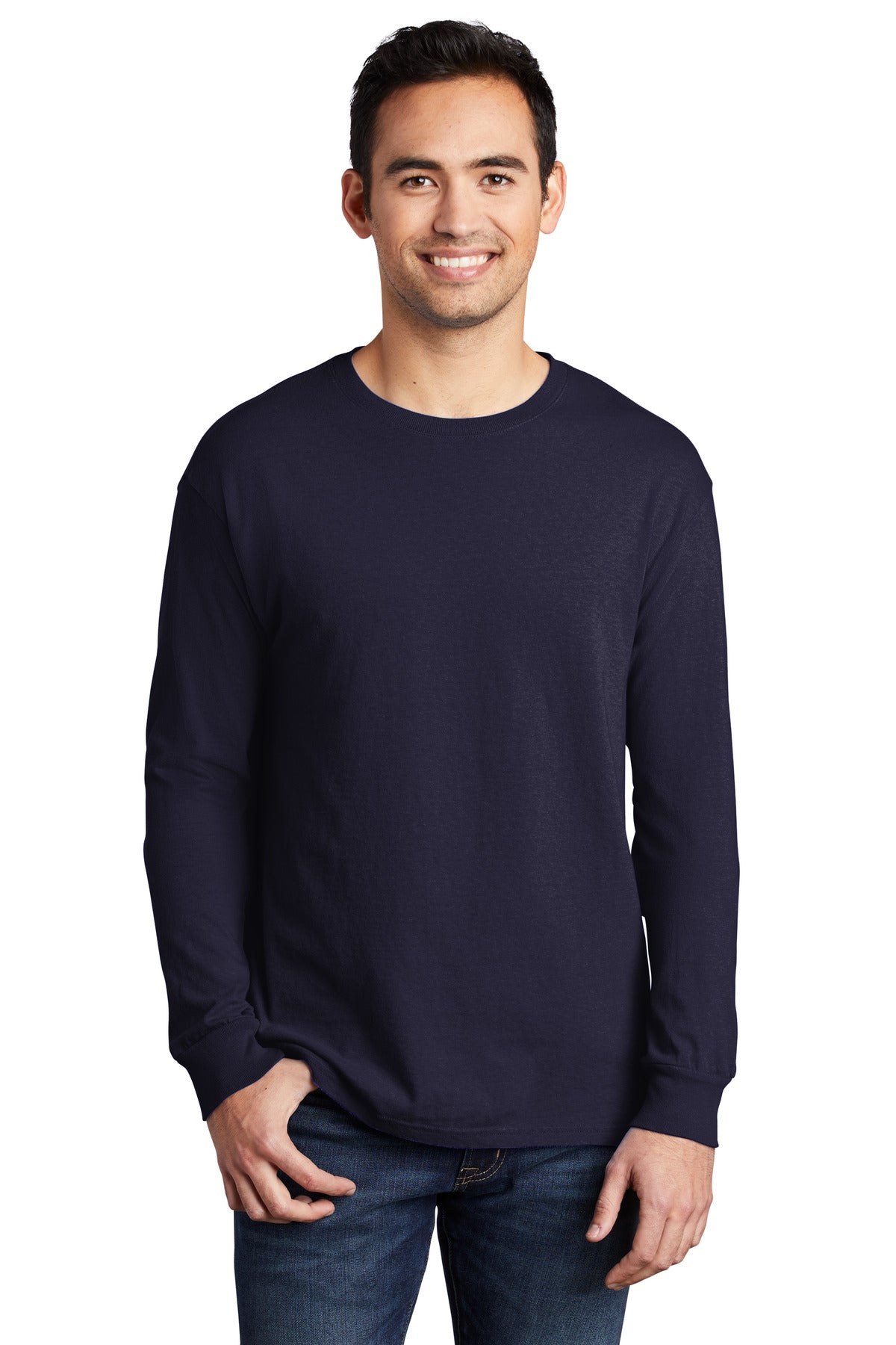 With long sleeves for added coverage this extra soft tee has - True Navy