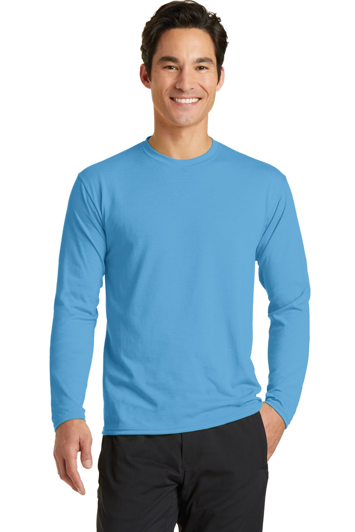 A soft cotton hand feel joins Dry Zone moisture-wicking tech - Aquatic Blue