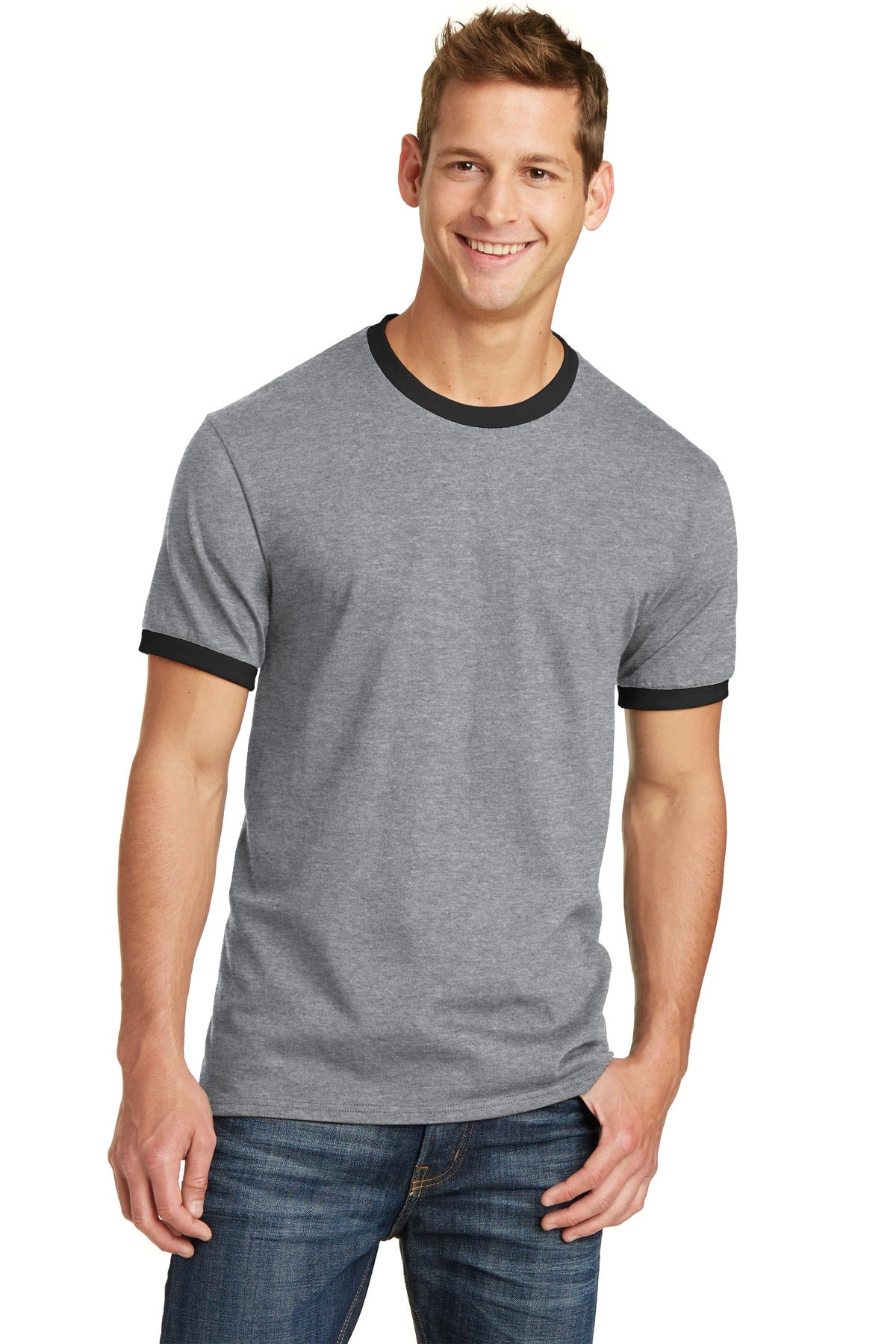 An extra soft classic ringer at a great value. 5.4-ounce 100 - Athletic Heather/ Jet Black