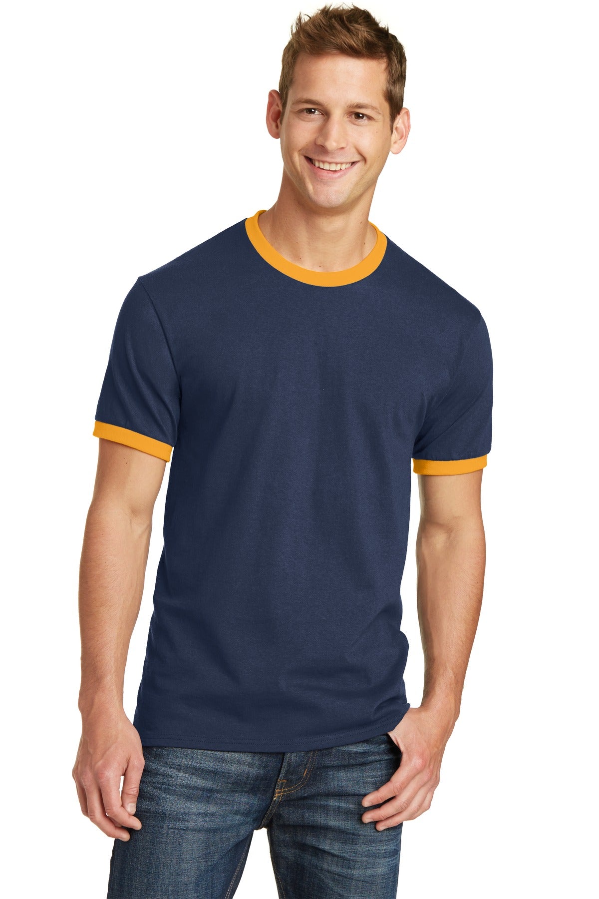 An extra soft classic ringer at a great value. 5.4-ounce 100 - Navy/ Gold