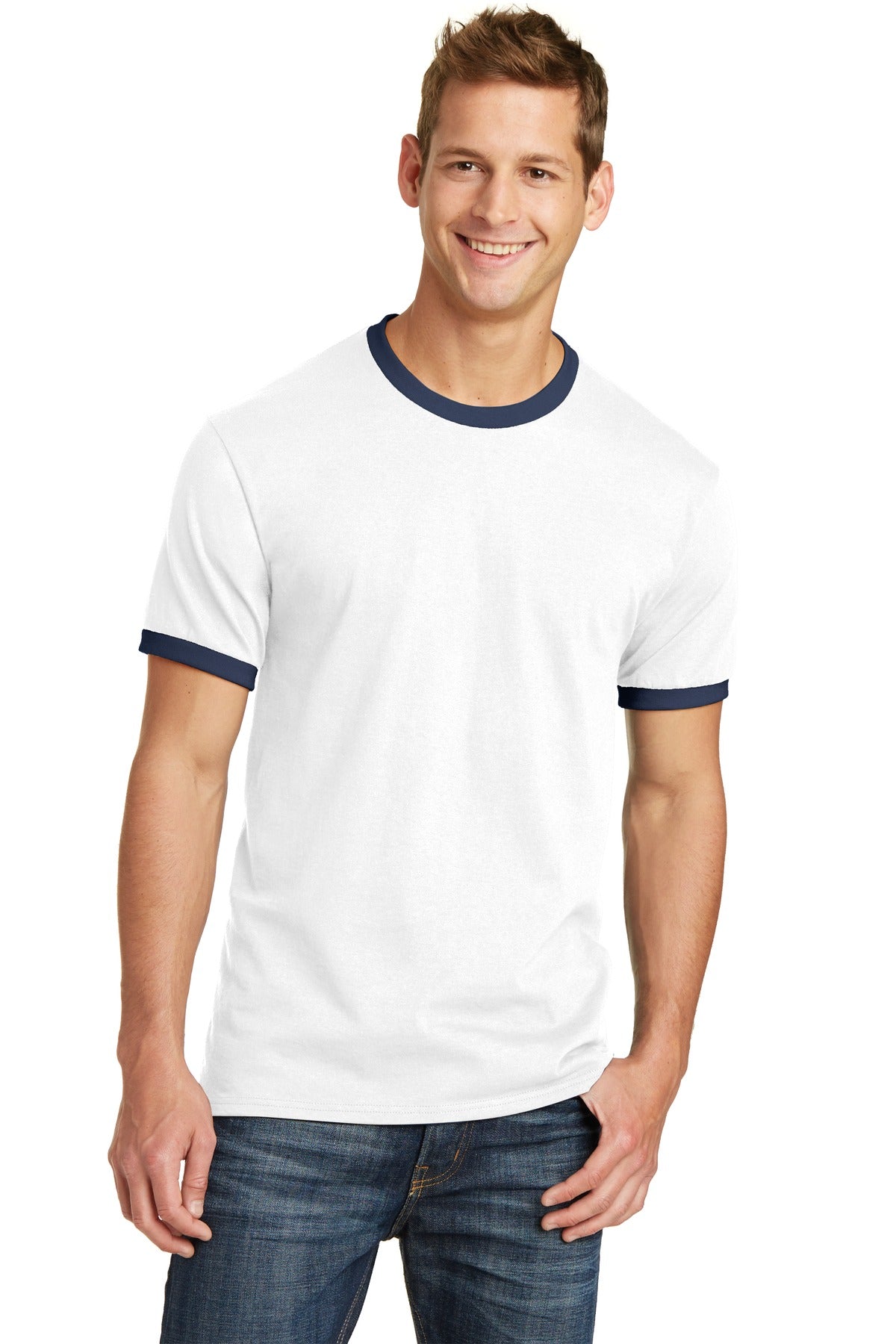 An extra soft classic ringer at a great value. 5.4-ounce 100 - White/ Navy
