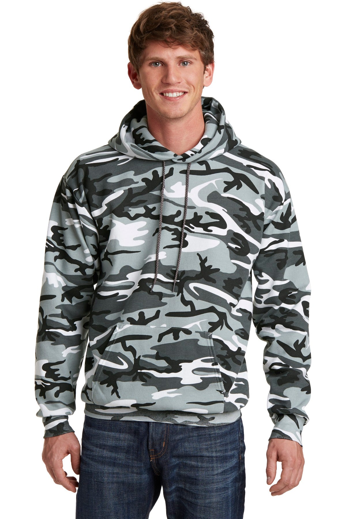 Our cozy pullover hooded sweatshirt in a classic camo print. - Winter Camo