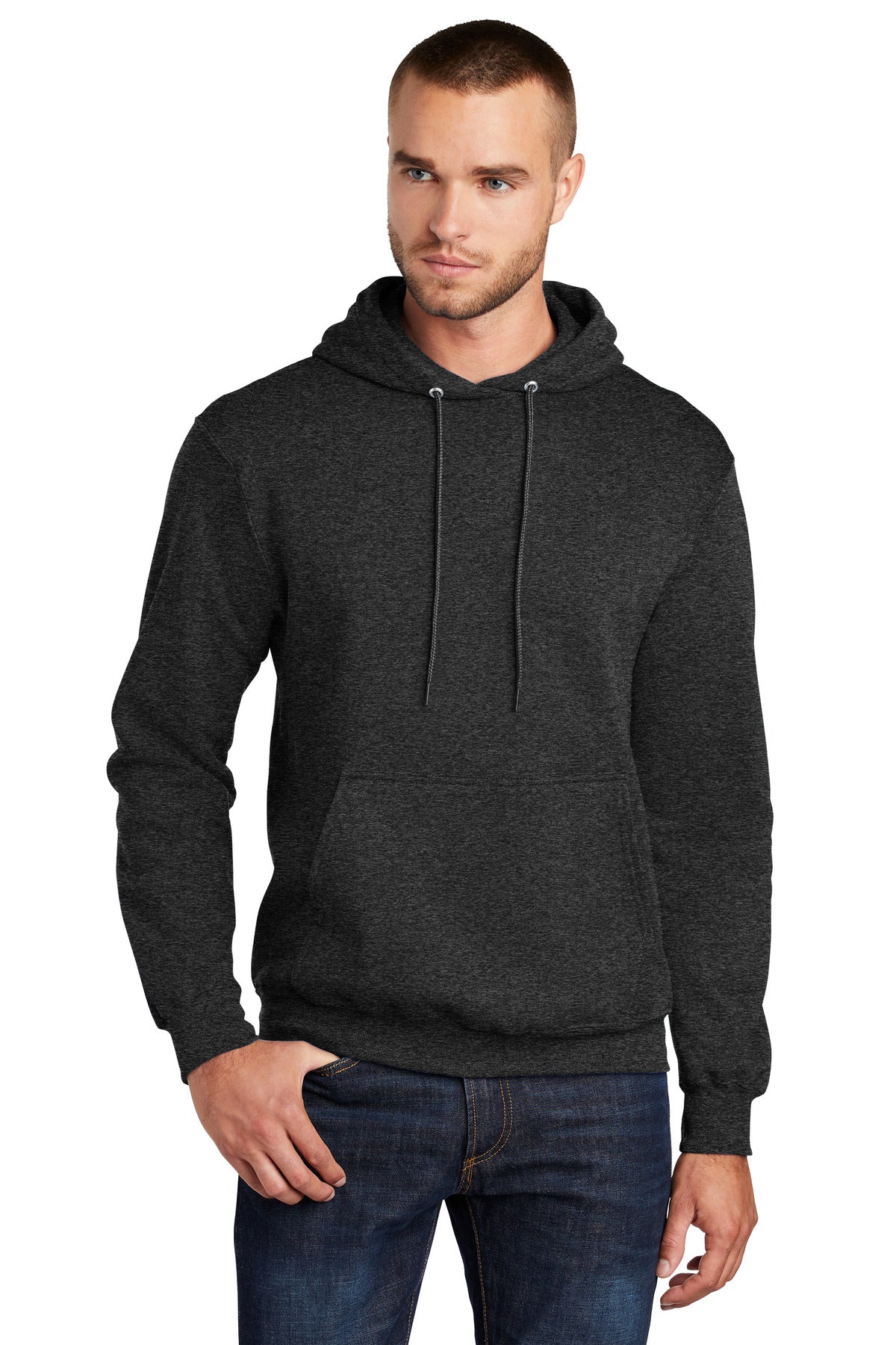 Cozy sweats in our core weight. 7.8-ounce 50/50 cotton/poly  - Black Heather