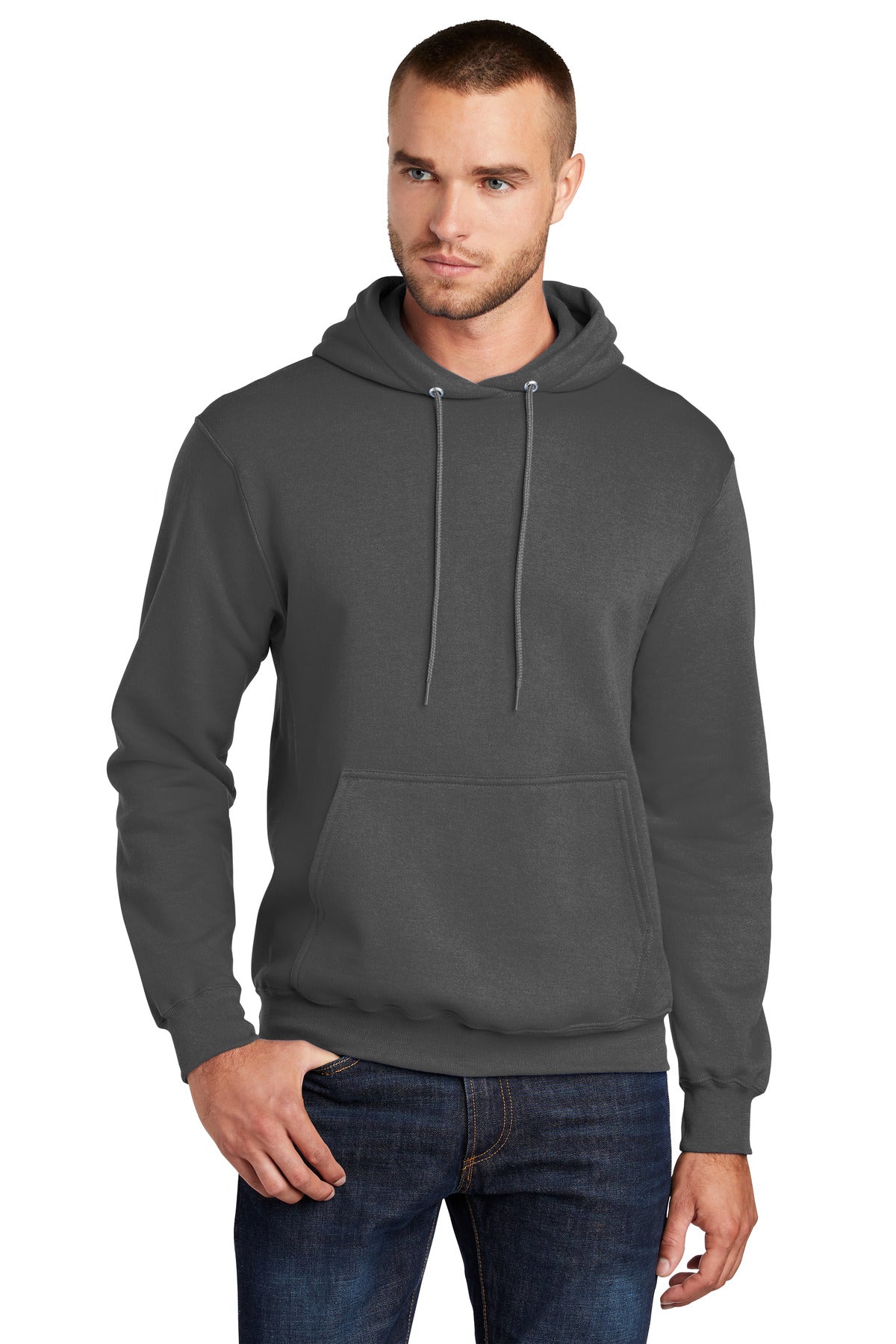 Cozy sweats in our core weight. 7.8-ounce 50/50 cotton/poly  - Coal Grey