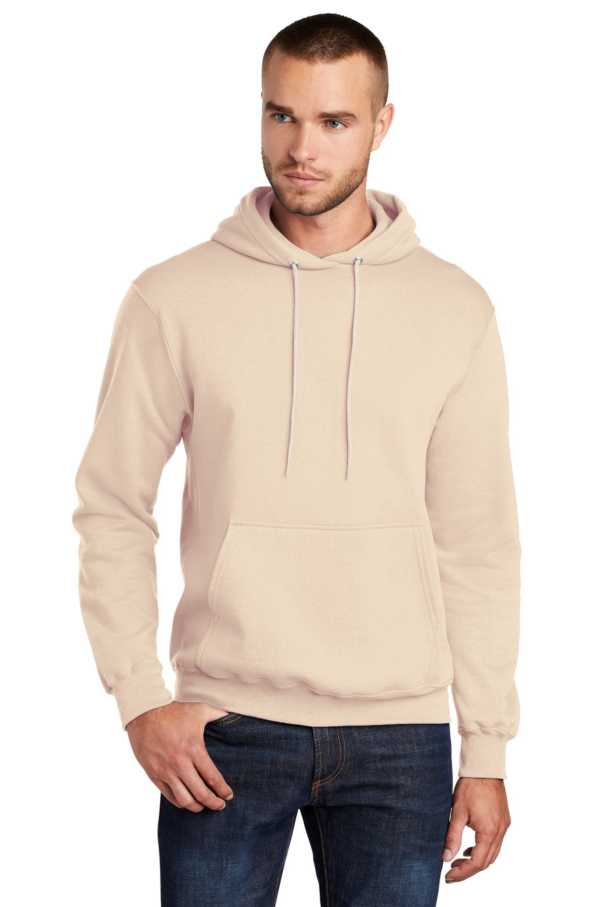 Cozy sweats in our core weight. 7.8-ounce 50/50 cotton/poly  - Creme