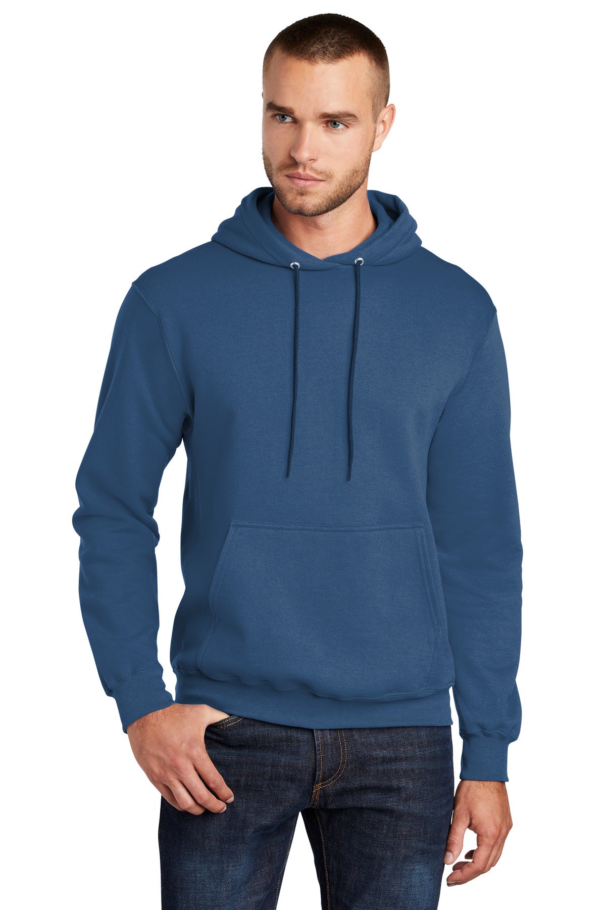 Cozy sweats in our core weight. 7.8-ounce 50/50 cotton/poly  - Neptune Blue