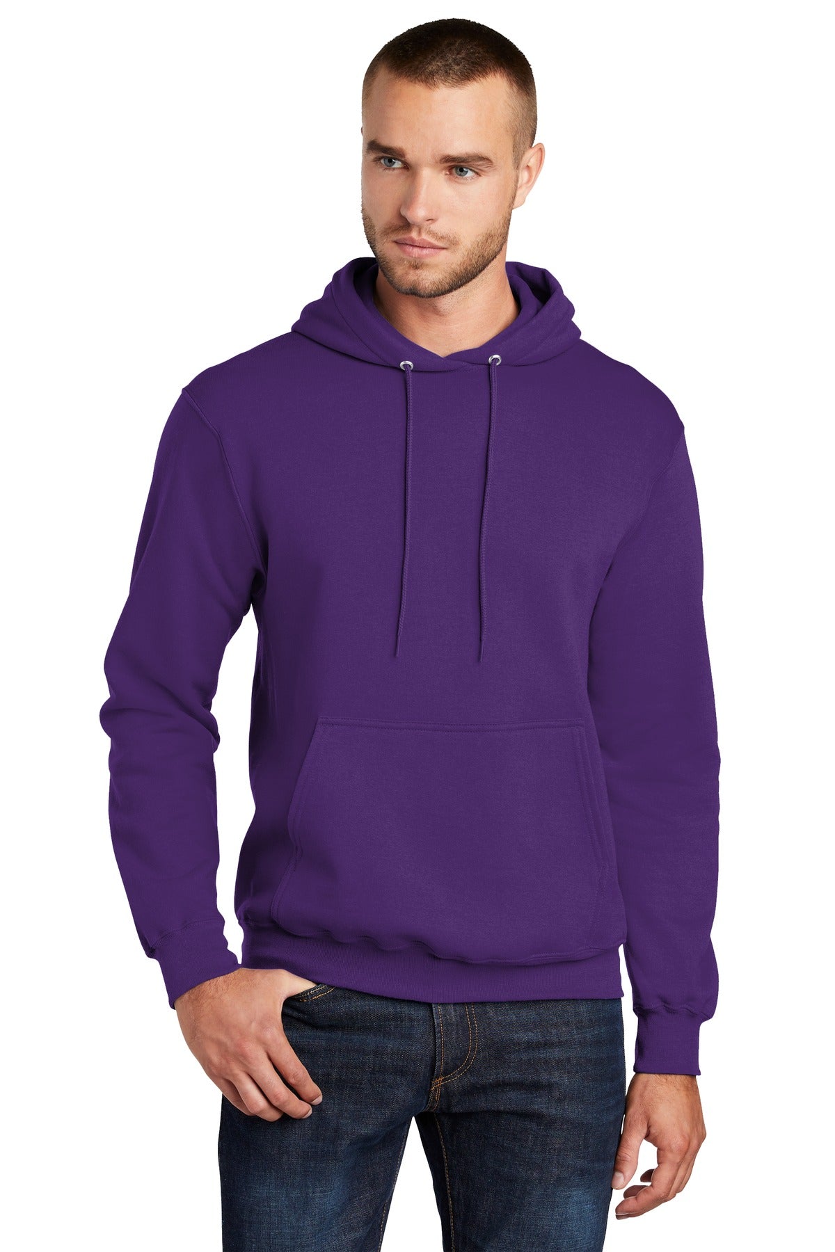 Cozy sweats in our core weight. 7.8-ounce 50/50 cotton/poly  - Team Purple