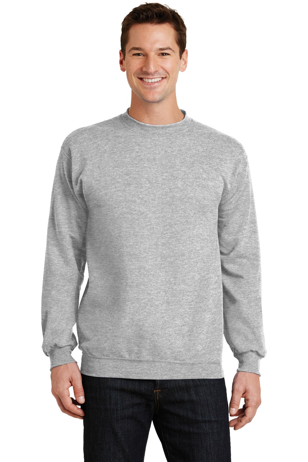 Cozy sweats in our core weight. 7.8-ounce 50/50 cotton/poly  - Ash