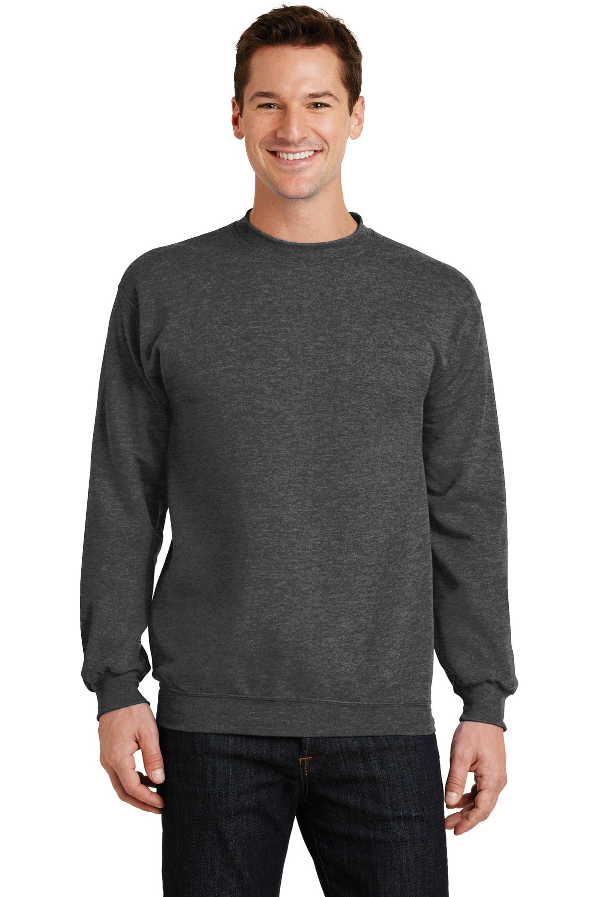 Cozy sweats in our core weight. 7.8-ounce 50/50 cotton/poly  - Dark Heather Grey