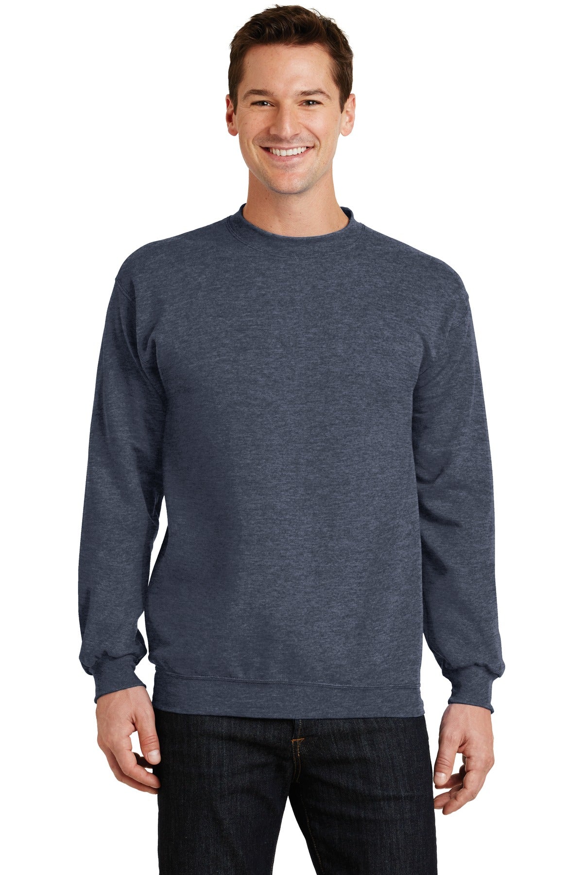 Cozy sweats in our core weight. 7.8-ounce 50/50 cotton/poly  - Heather Navy