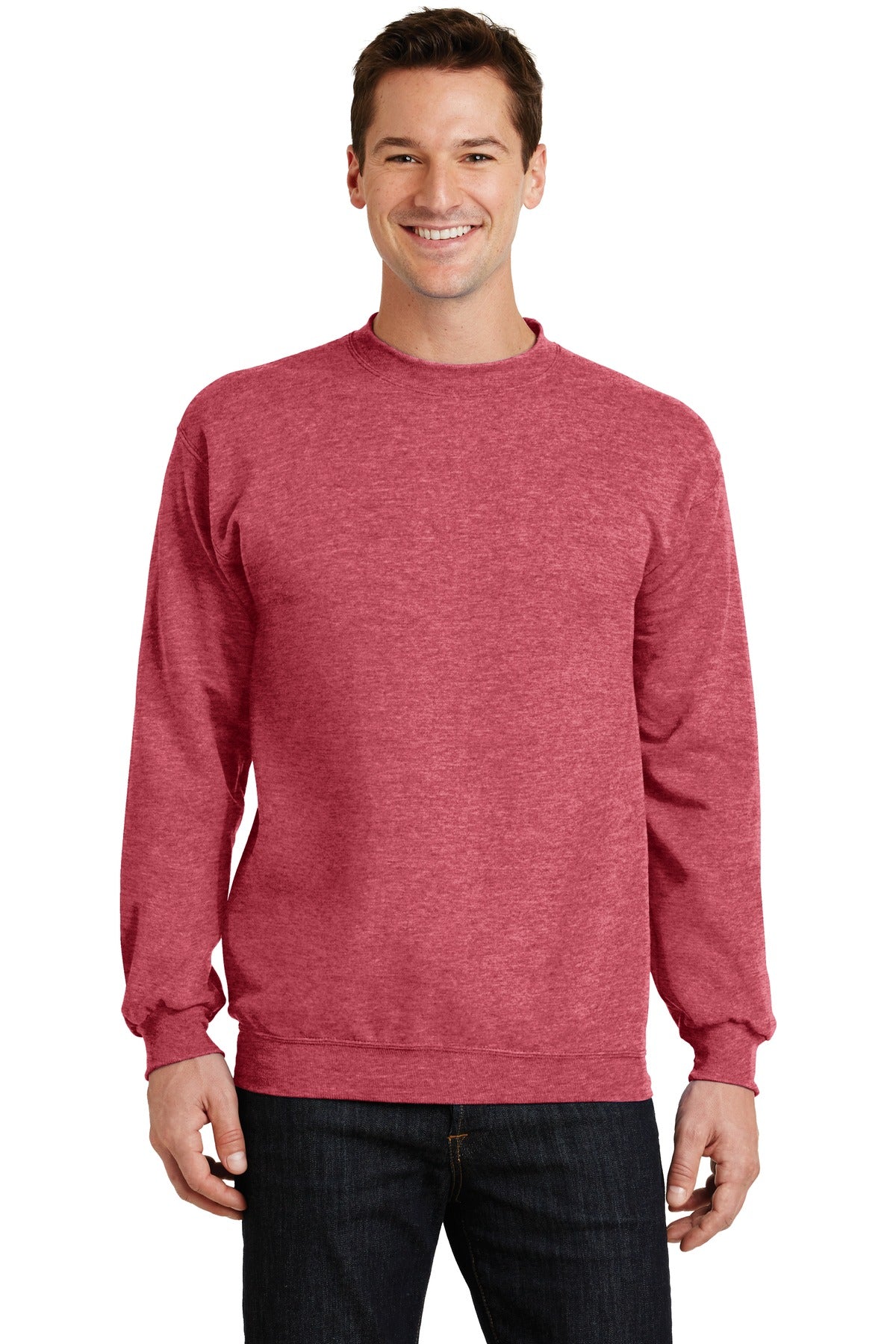 Cozy sweats in our core weight. 7.8-ounce 50/50 cotton/poly  - Heather Red