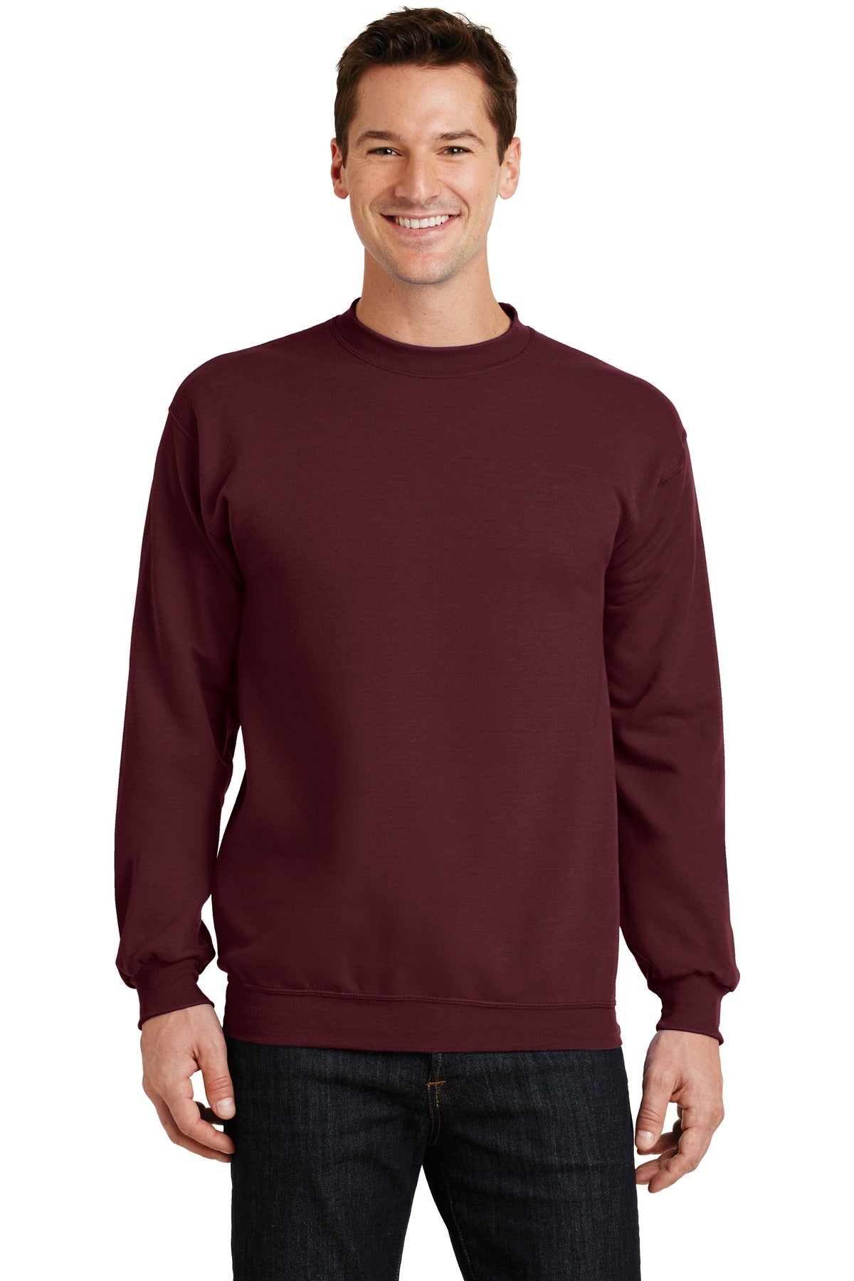Cozy sweats in our core weight. 7.8-ounce 50/50 cotton/poly  - Maroon