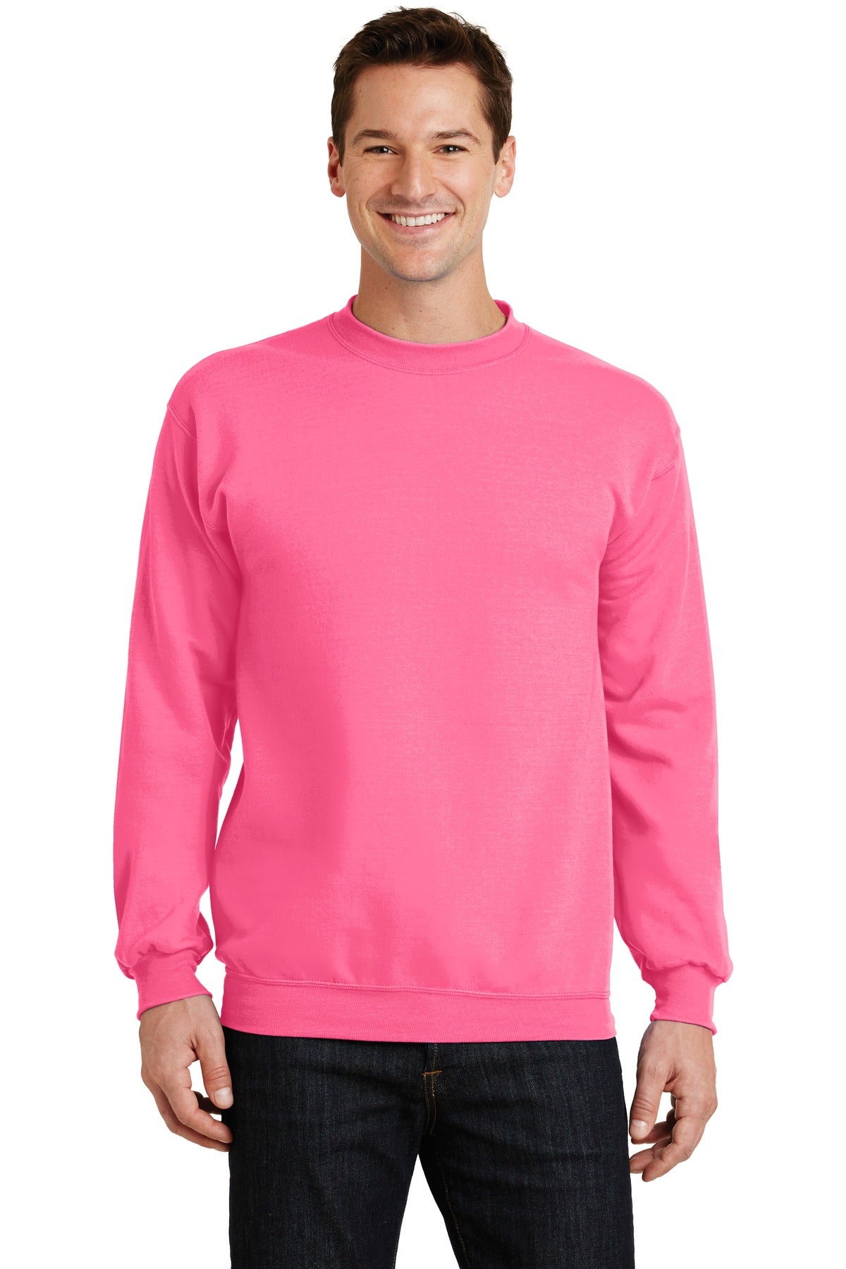 Cozy sweats in our core weight. 7.8-ounce 50/50 cotton/poly  - Neon Pink