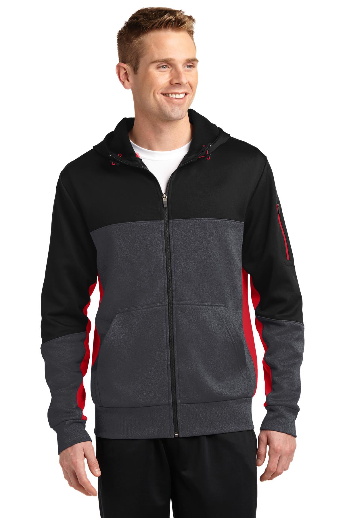 With contrast color detailing throughout this double-knit ja - Black/ Graphite Heather/ True Red