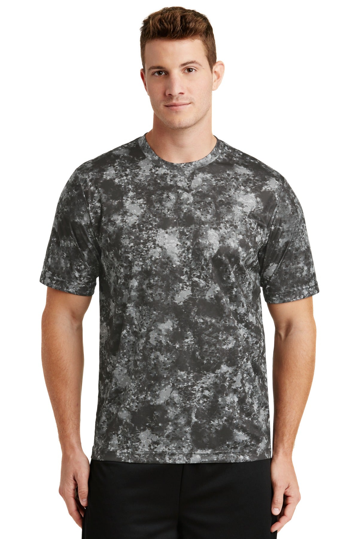 This moisture-wicking tee features an allover sublimated pri - Black