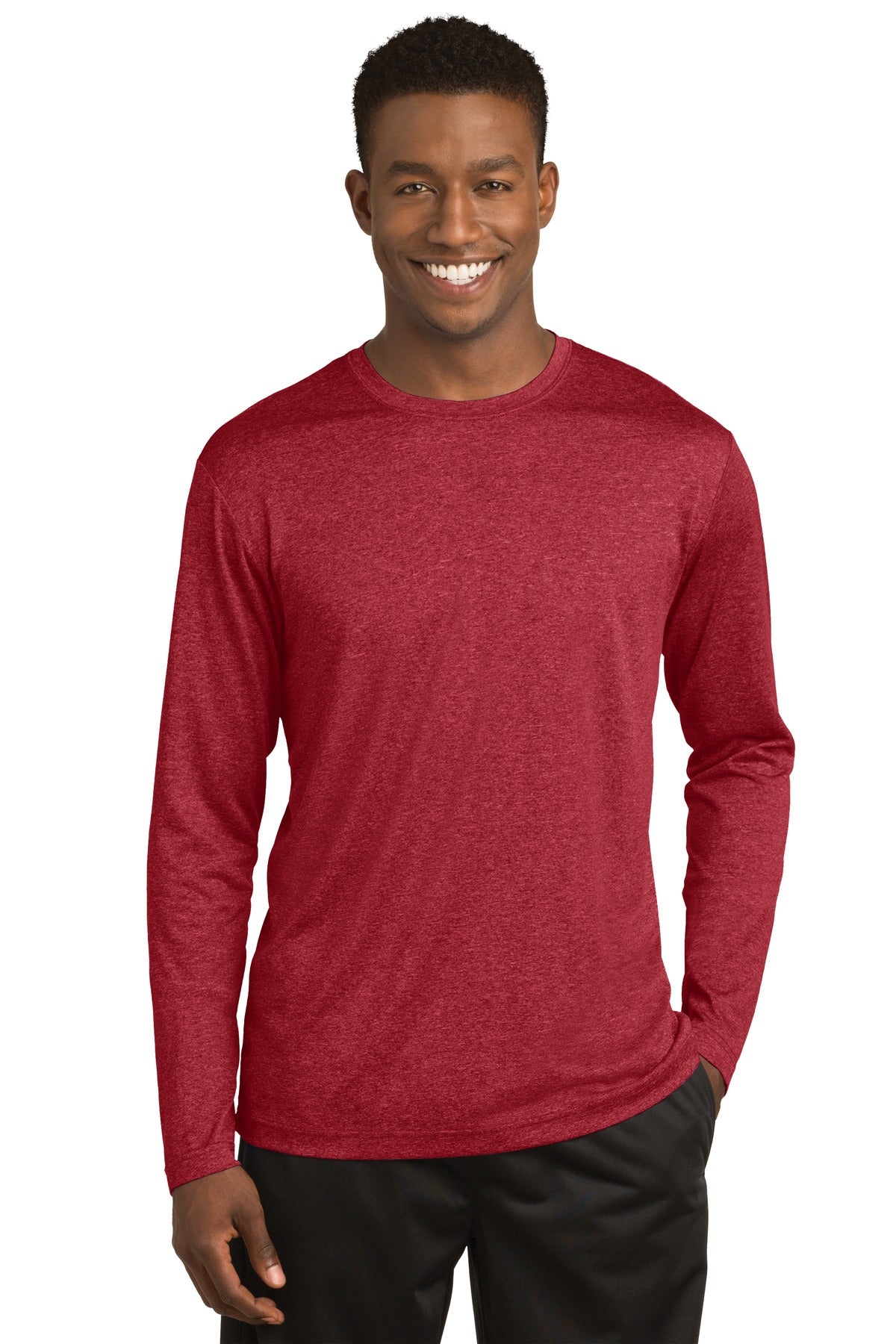 The long sleeve version of our value-priced moisture-wicking - Scarlet Heather