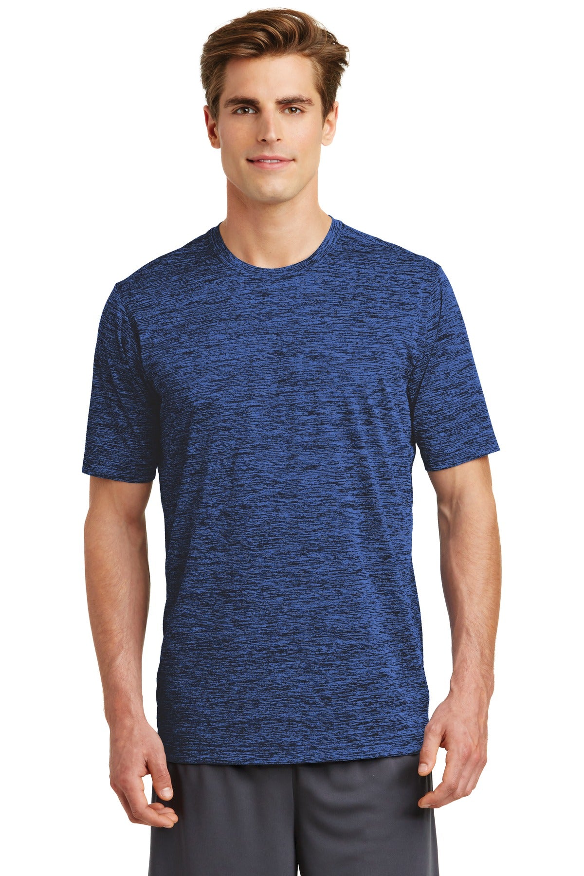 Our color-locking tee has a soft hand wicks moisture resists - Dark Royal-Black Electric