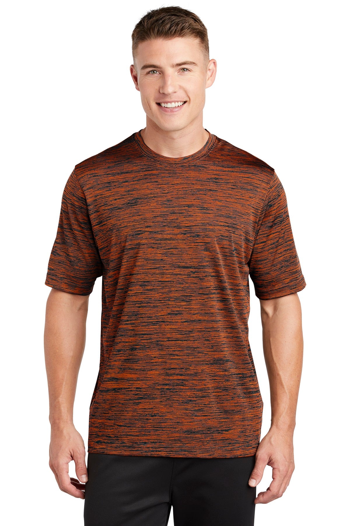 Our color-locking tee has a soft hand wicks moisture resists - Deep Orange-Black Electric