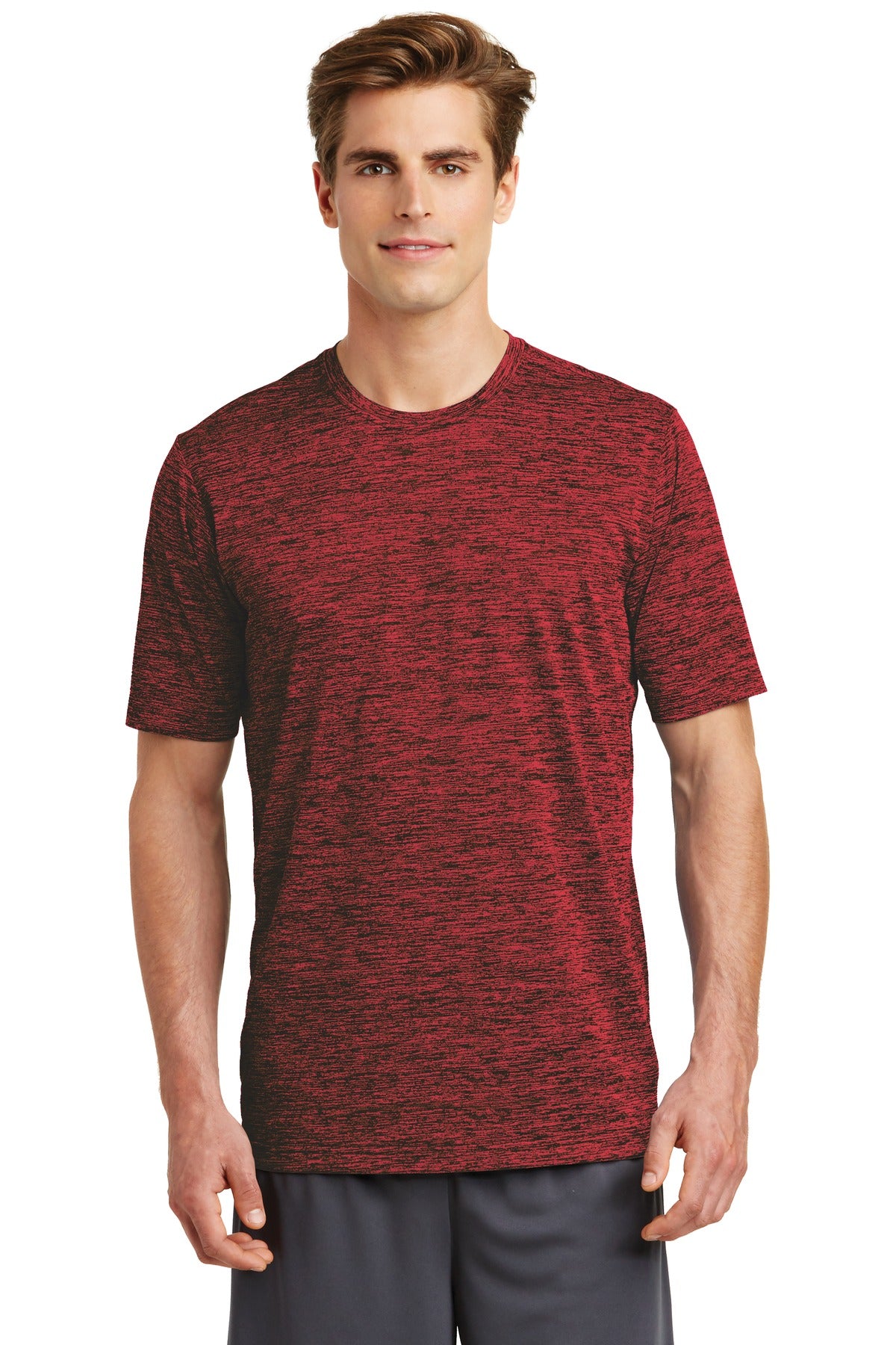 Our color-locking tee has a soft hand wicks moisture resists - Deep Red-Black Electric