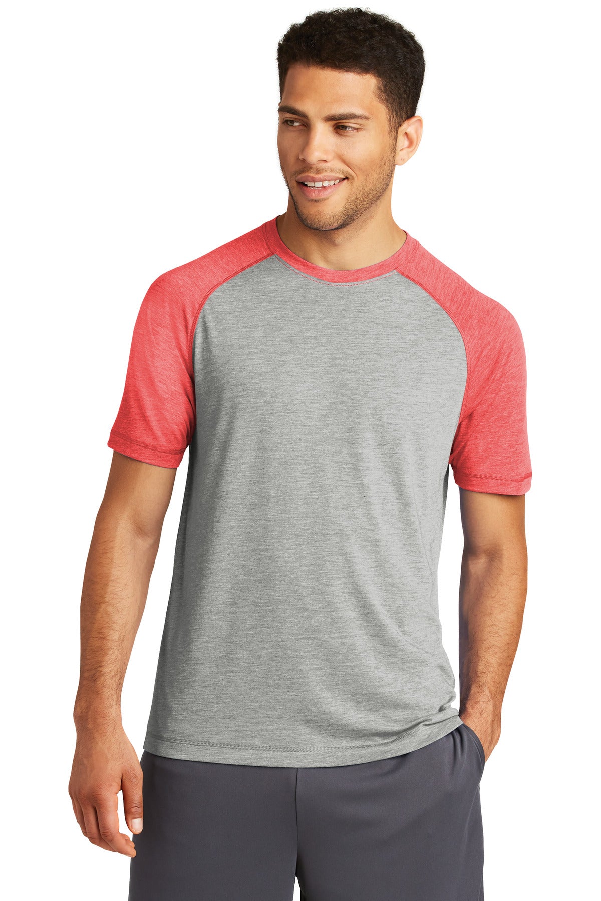 This ultracomfortable tee combines moisture-wicking performa - True Red Heather/ Light Grey Heather