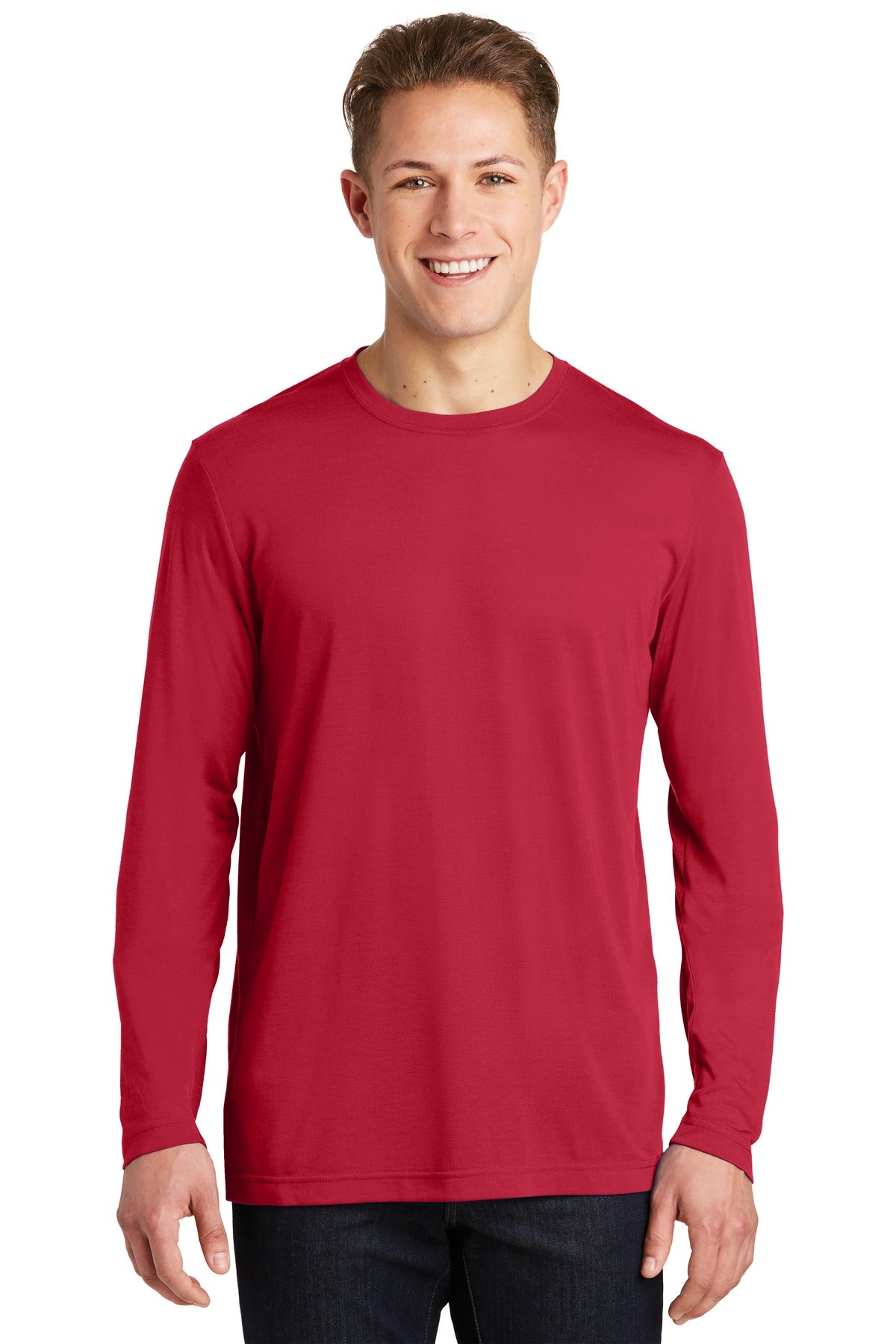 A soft cotton hand merges with color-locking moisture-wickin - Deep Red