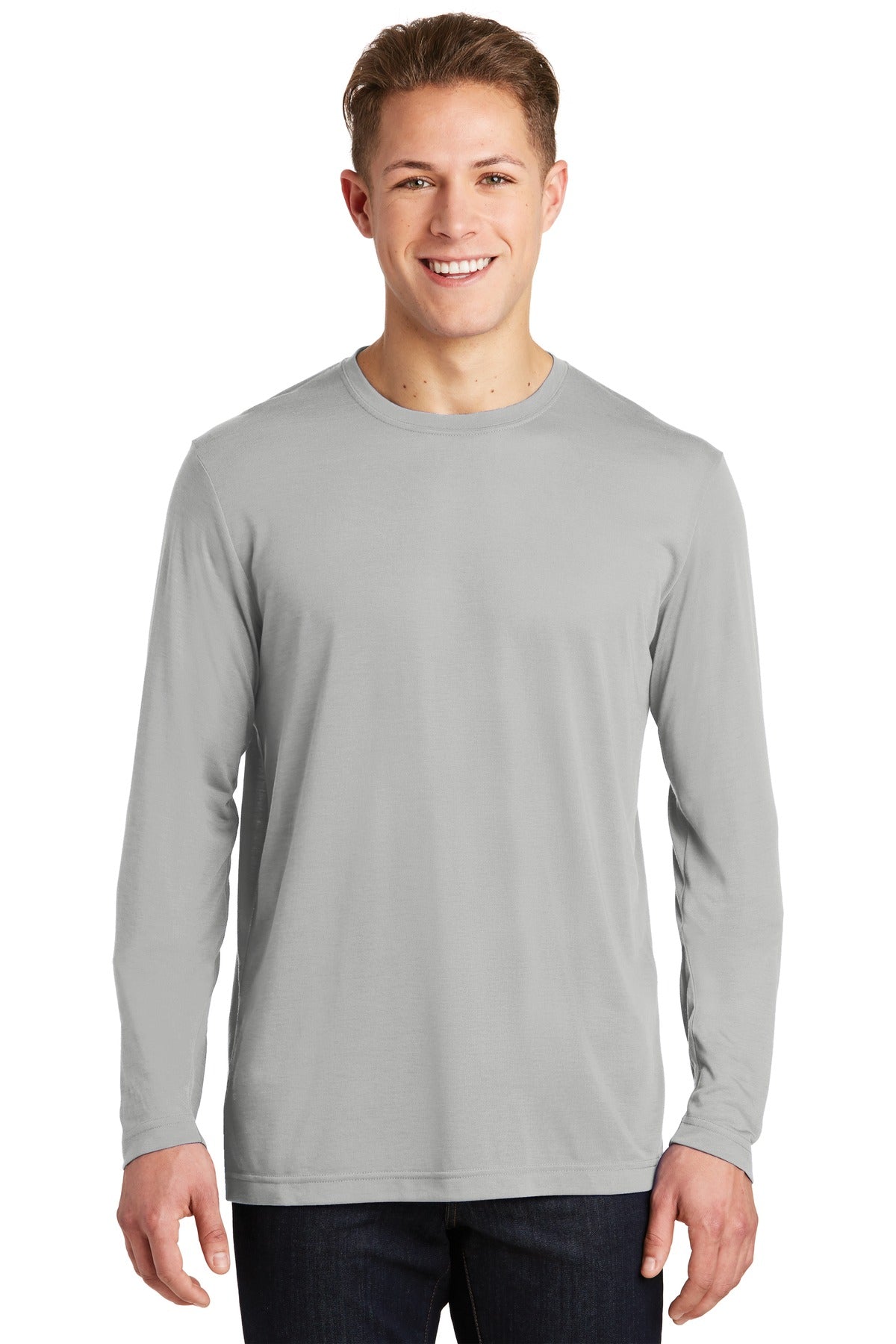 A soft cotton hand merges with color-locking moisture-wickin - Silver