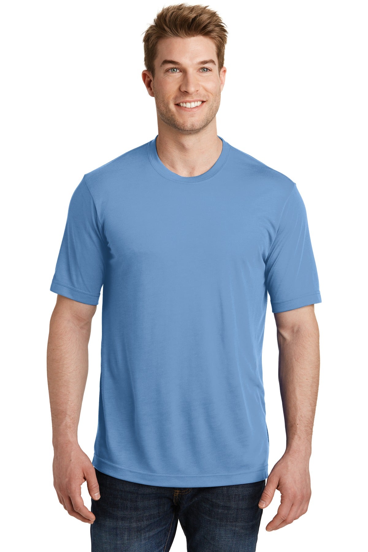 A soft cotton hand merges with color-locking moisture-wickin - Carolina Blue