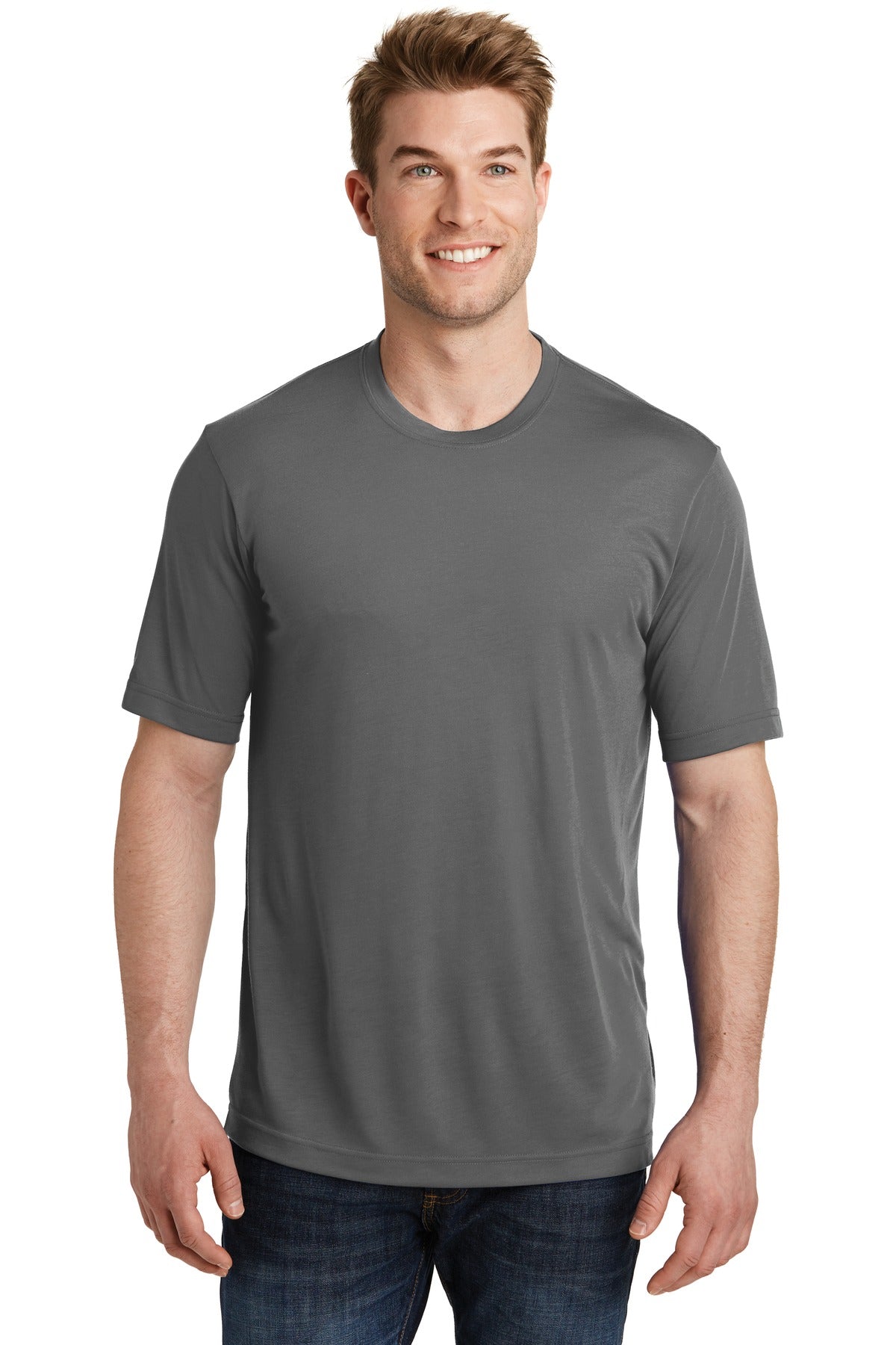 A soft cotton hand merges with color-locking moisture-wickin - Dark Smoke Grey