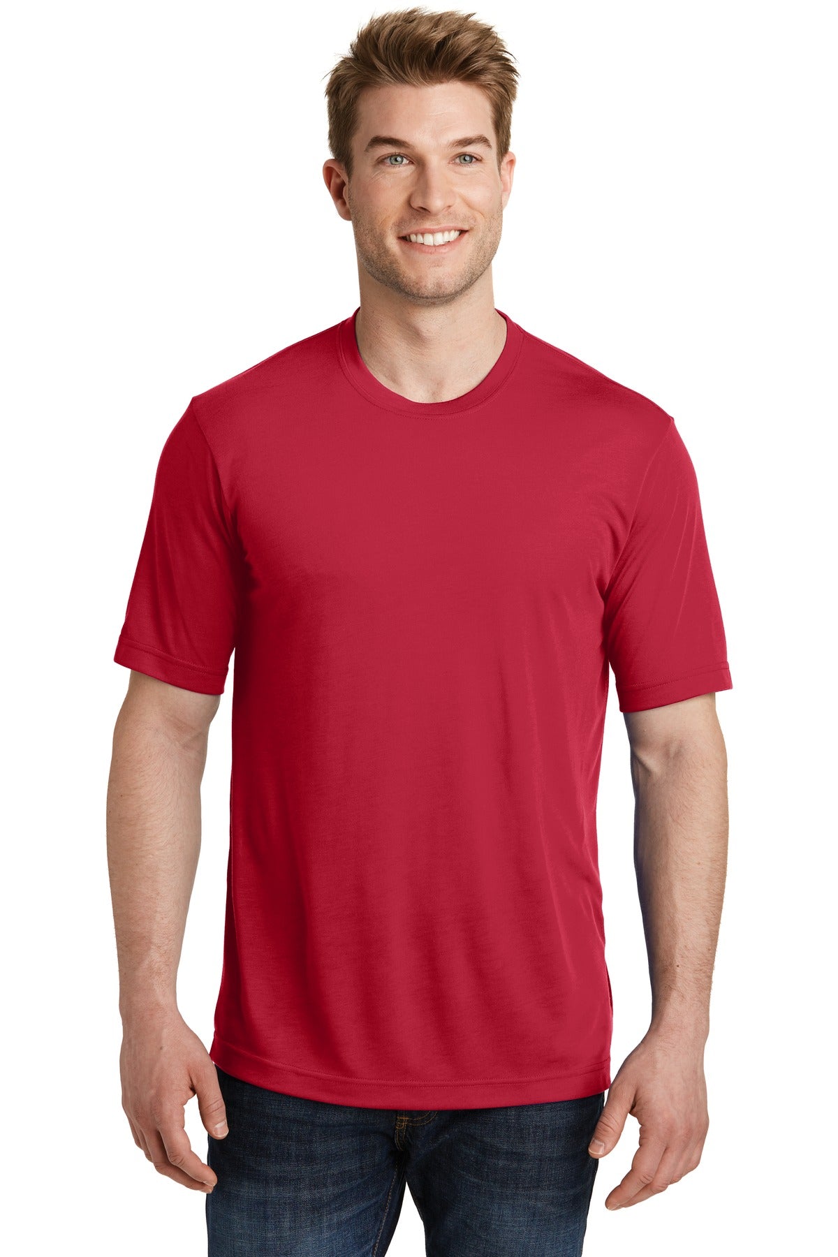 A soft cotton hand merges with color-locking moisture-wickin - Deep Red