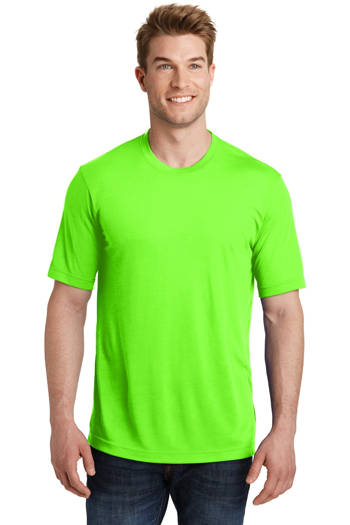 A soft cotton hand merges with color-locking moisture-wickin - Neon Green