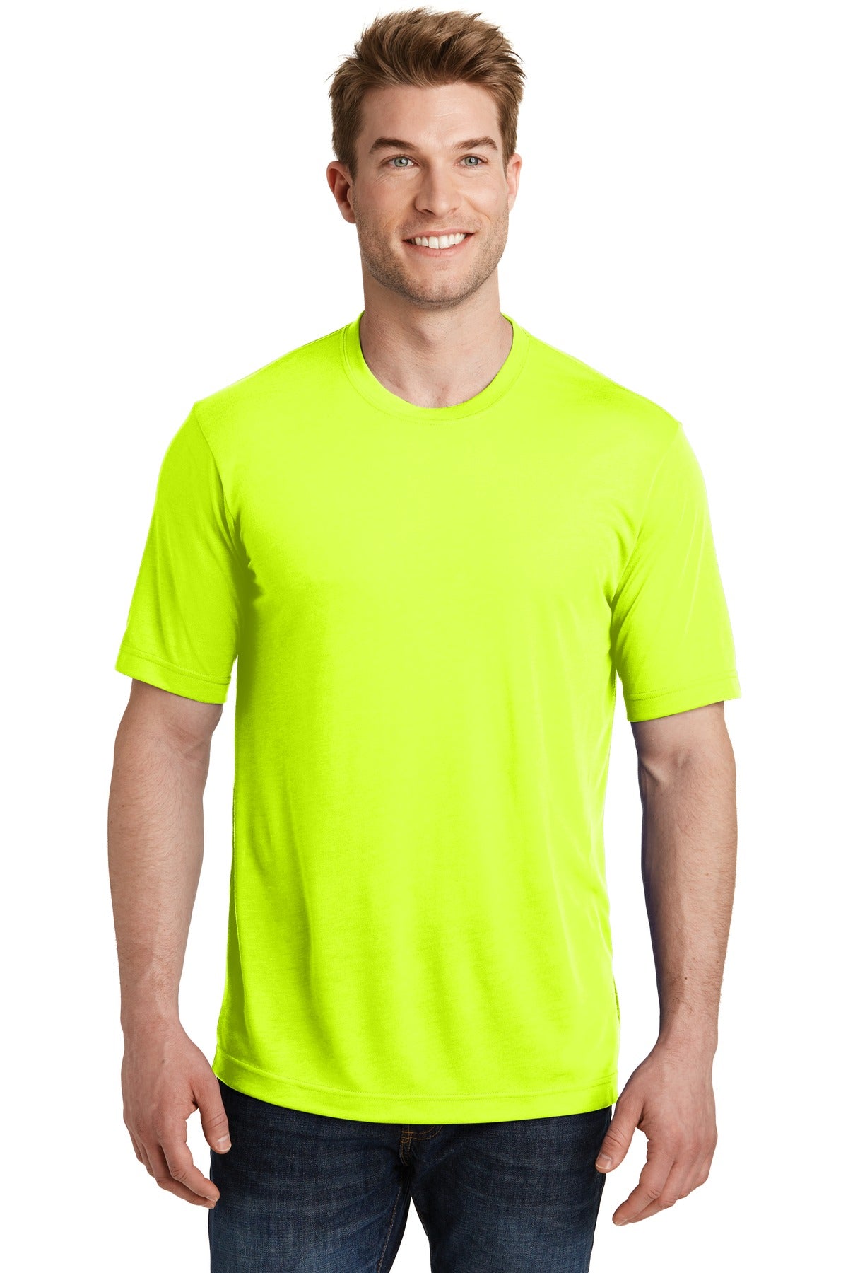 A soft cotton hand merges with color-locking moisture-wickin - Neon Yellow