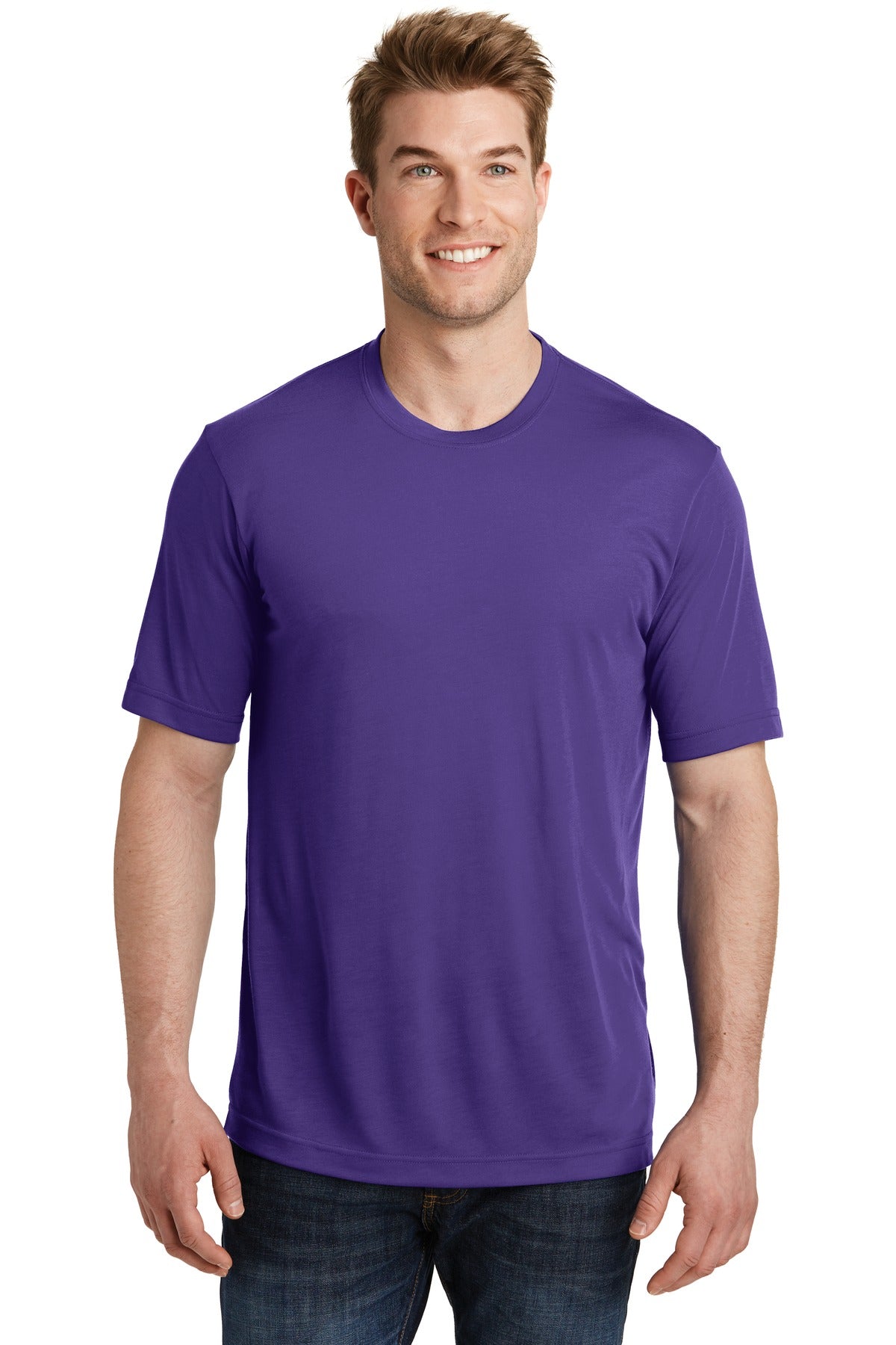 A soft cotton hand merges with color-locking moisture-wickin - Purple