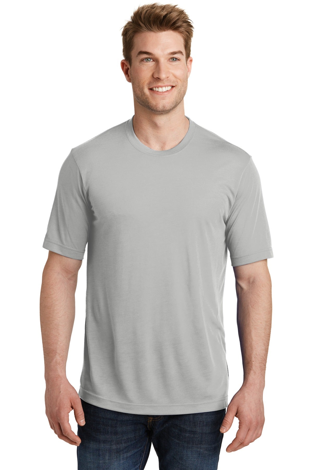 A soft cotton hand merges with color-locking moisture-wickin - Silver
