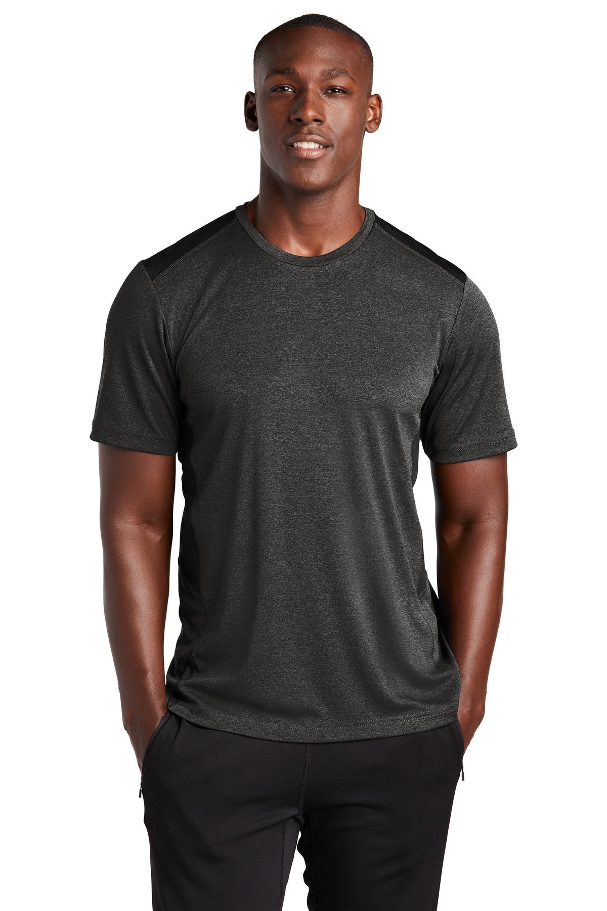 With a subtle heather texture and mesh panels at targeted he - Black Heather/ Black