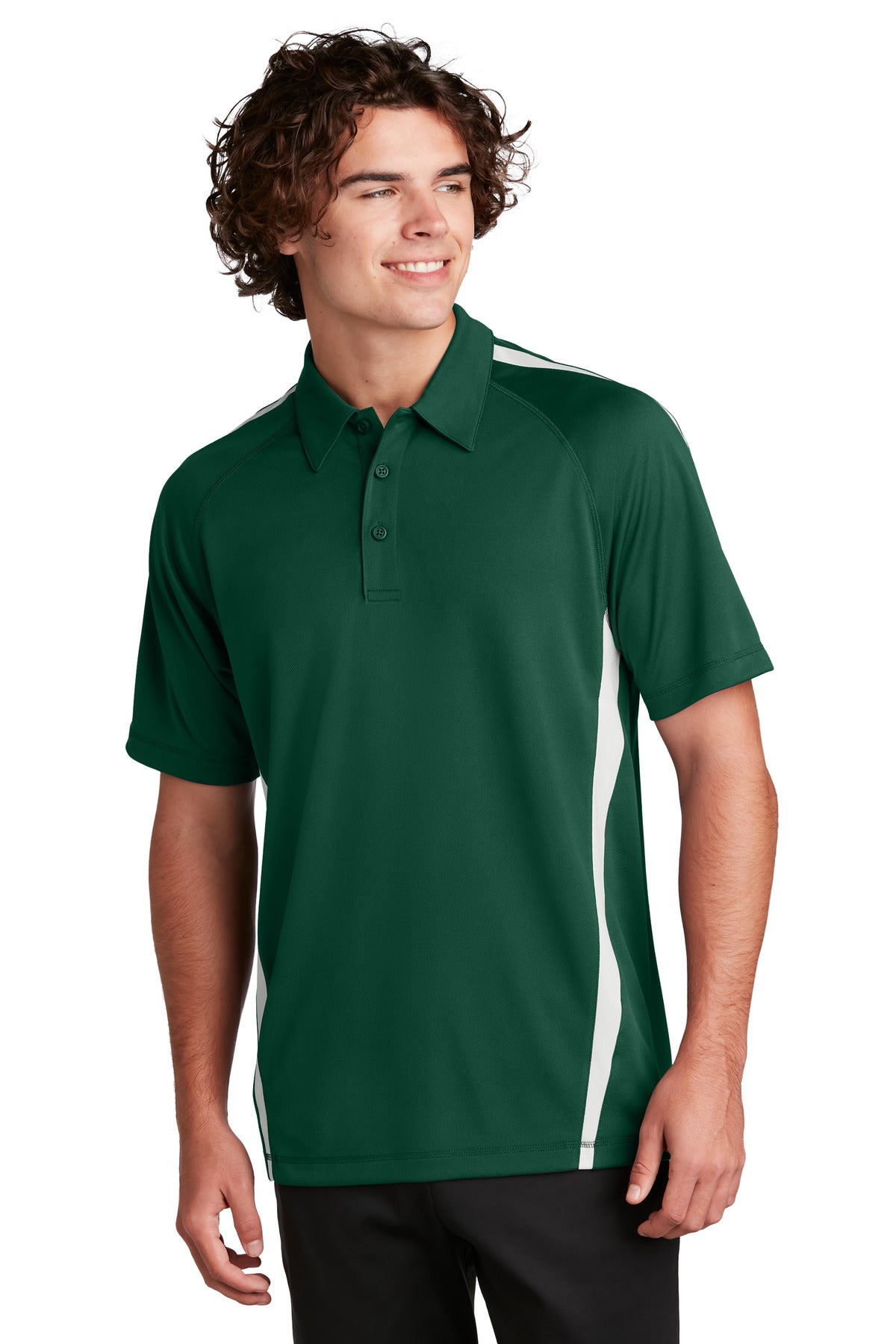 Polos with extra color panels that are made to last thanks t - Forest Green/ White