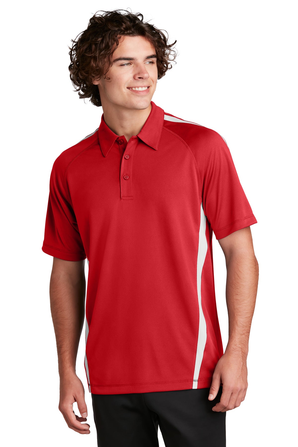 Polos with extra color panels that are made to last thanks t - True Red/ White